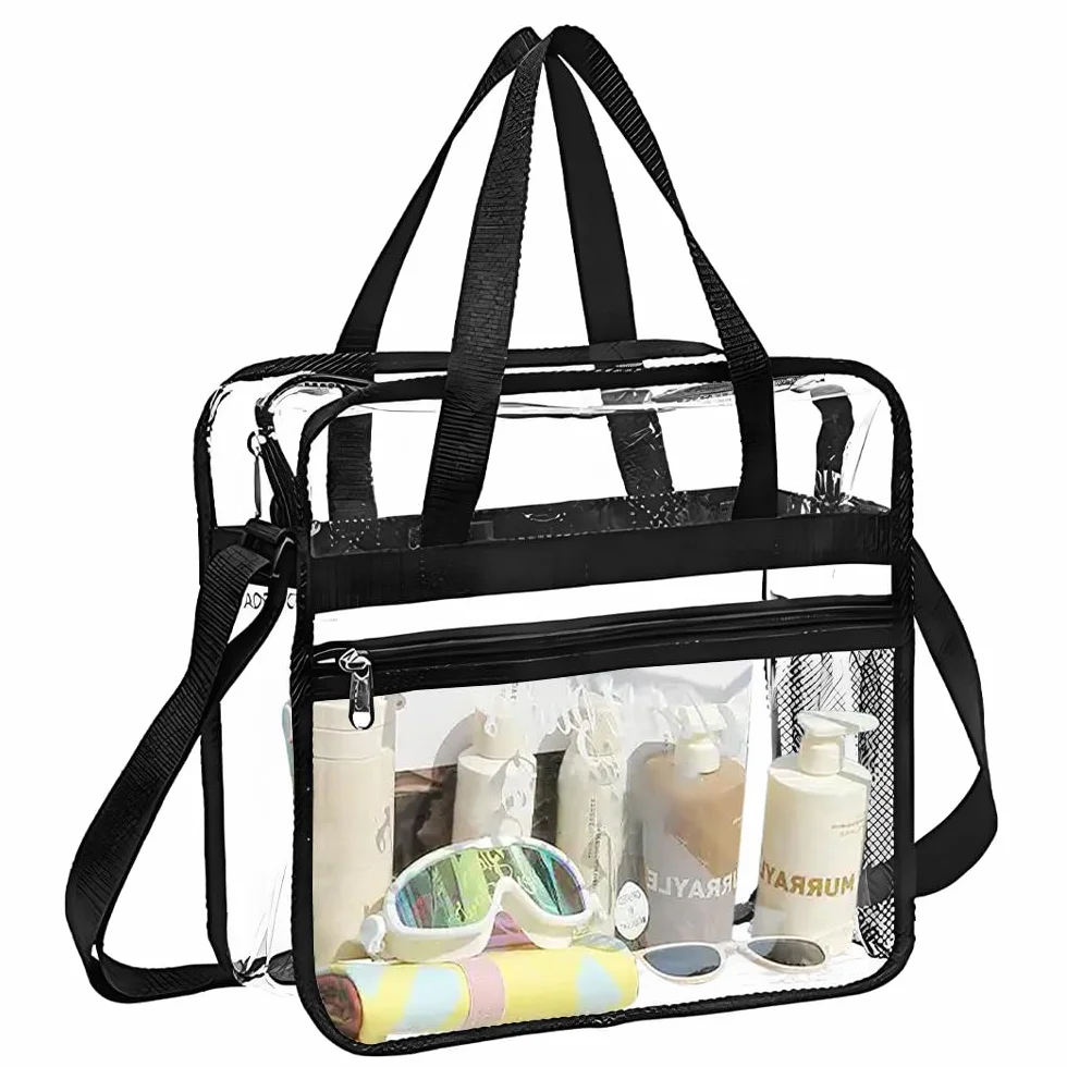 Przezroczysta Torba Transportowa 30 x 30 x 15 cm, Torba na Ramię, Kosmetyczka, do Studia Fitness, Pracy, Gier Sportowych, Koncertów