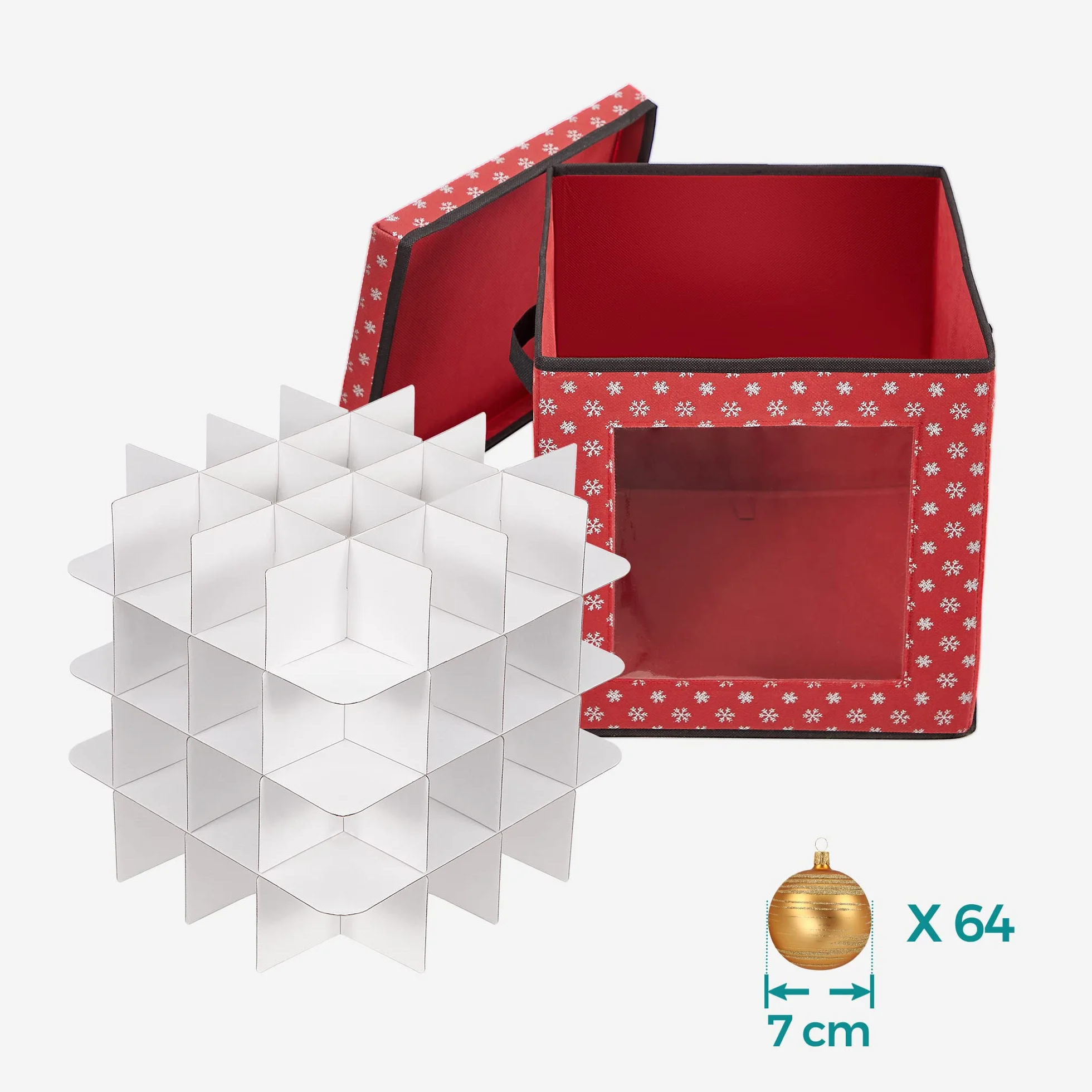 SONGMICS Pudełka do przechowywania bombek choinkowych zestaw 3 składane 64 przegródki 30,5 x 30,5 x 30,5 cm czerwone