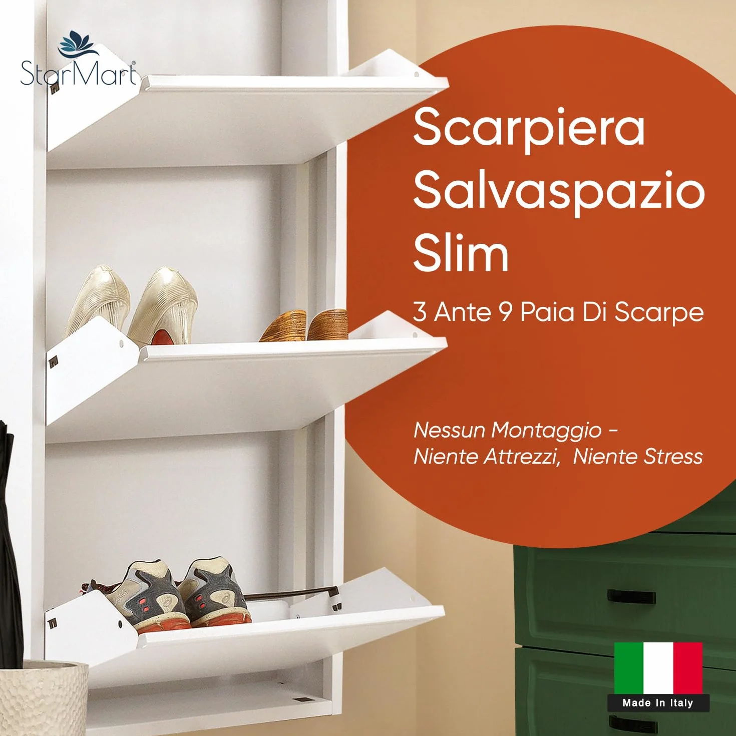 StarMart Szafka na buty Slim 3 drzwiczki biała metal 15 cm 6-9 par