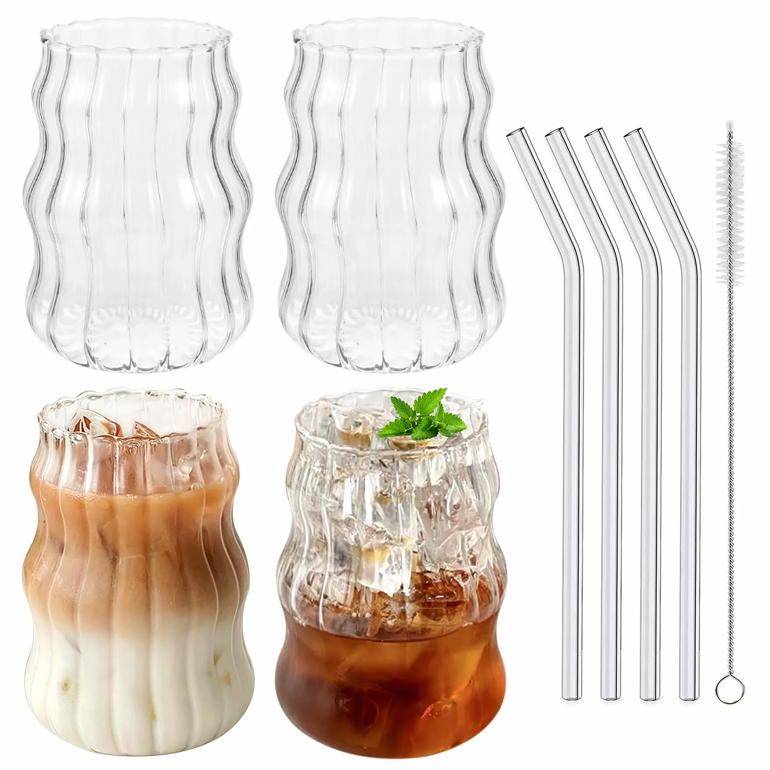 Szklanki 530 ml zestaw 4 sztuk do kawy mrożonej, latte, matcha, mojito, nadają się do mycia w zmywarce