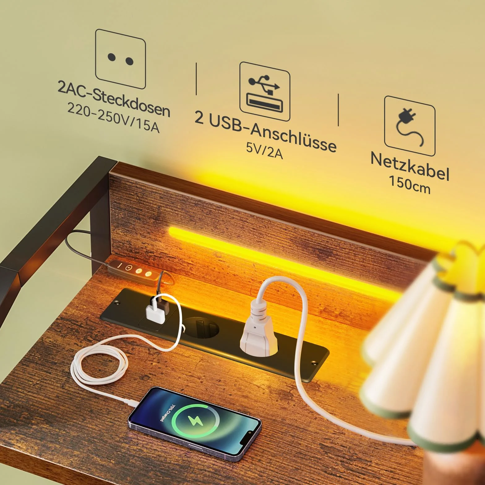 ODK Komoda z szufladami, szafka z szufladami z paskami LED o 10 regulowanych kolorach i 2 gniazdami USB oraz 2 gniazdami sieciowymi, 8 szuflad z tkaniny, komoda do salonu i sypialni, 110*30*88cm