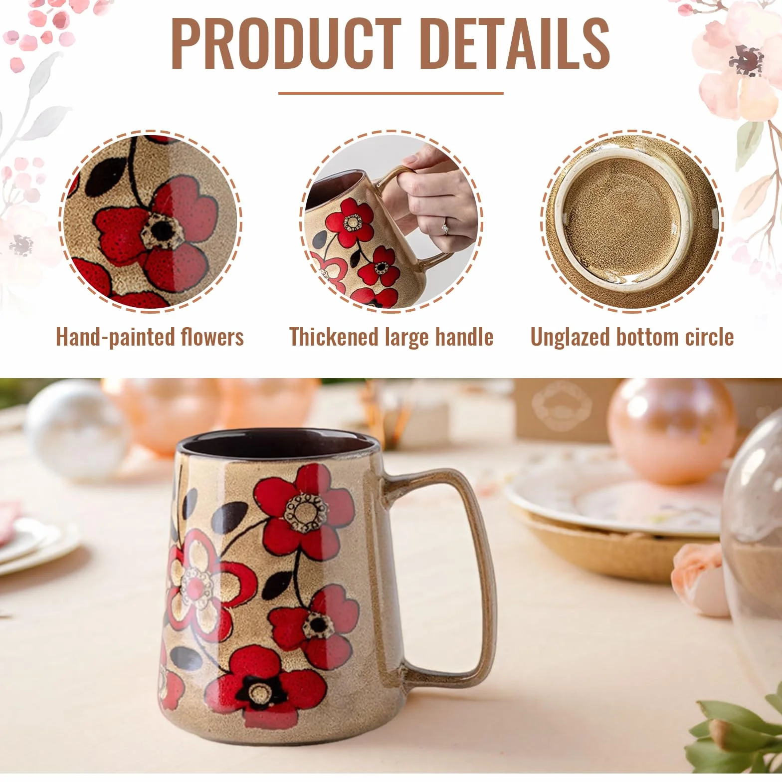 Duży kubek ceramiczny 700 ml, ręcznie emaliowana szklana miska z szerokim uchwytem, nieregularna powierzchnia, kubek do herbaty i pojemnik na kawę do mikrofalówki i lawy