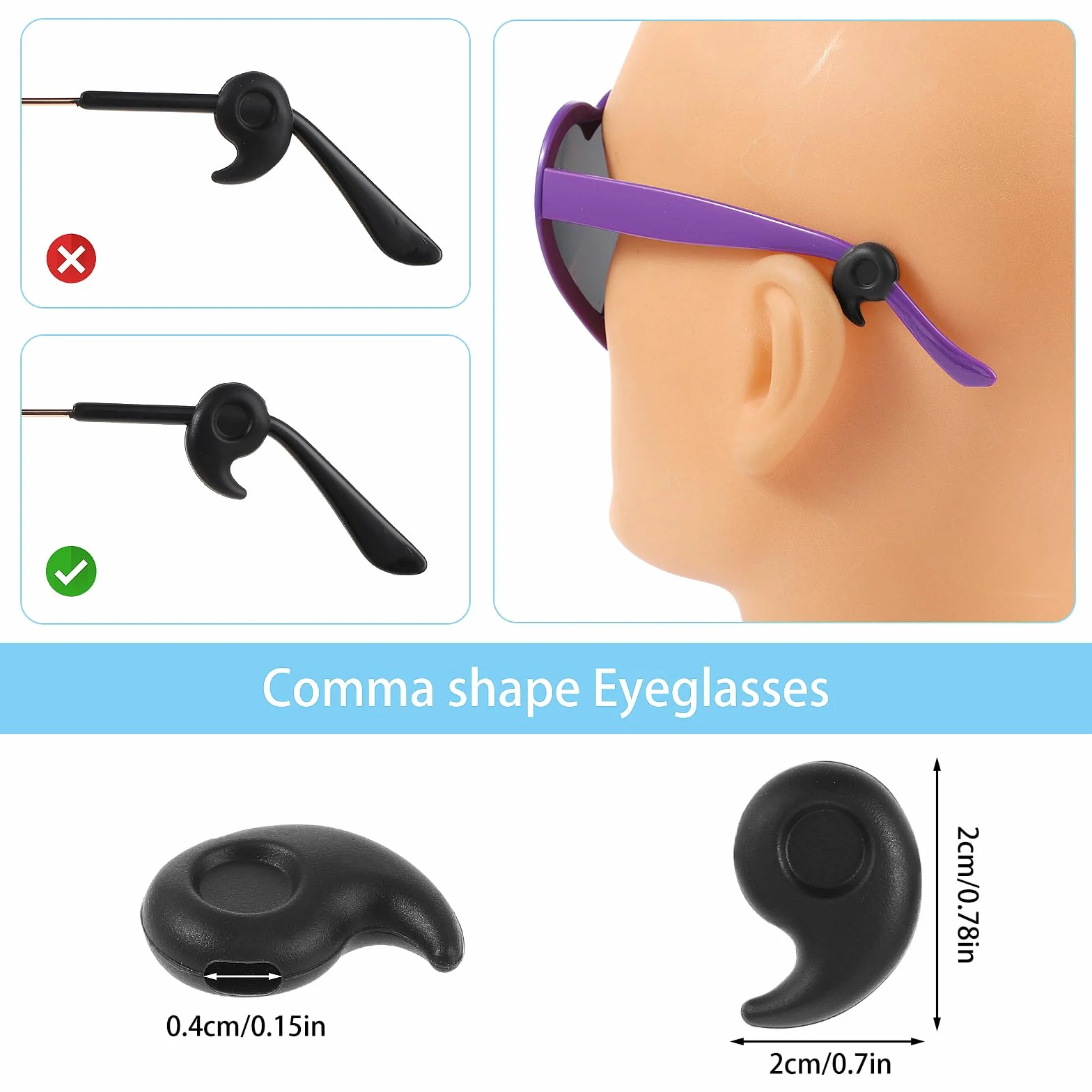 Sibba Uchwyty do uszu, 16 par, silikonowe zaczepy na uszy, okulary, antypoślizgowe uchwyty na okulary, zatyczki, końcówki do uchwytu, na zauszniki, dopasowanie, okulary przeciwsłoneczne, czytanie,