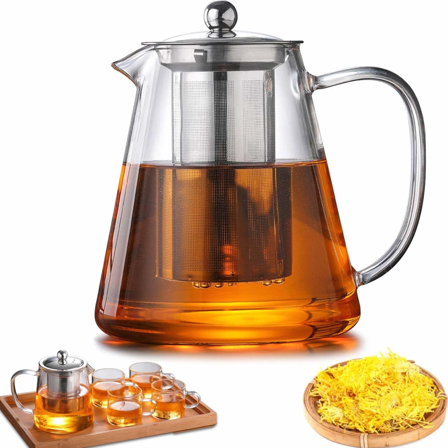 Szklany dzbanek do herbaty z sitkiem 1300 ml ze szkła borokrzemowego