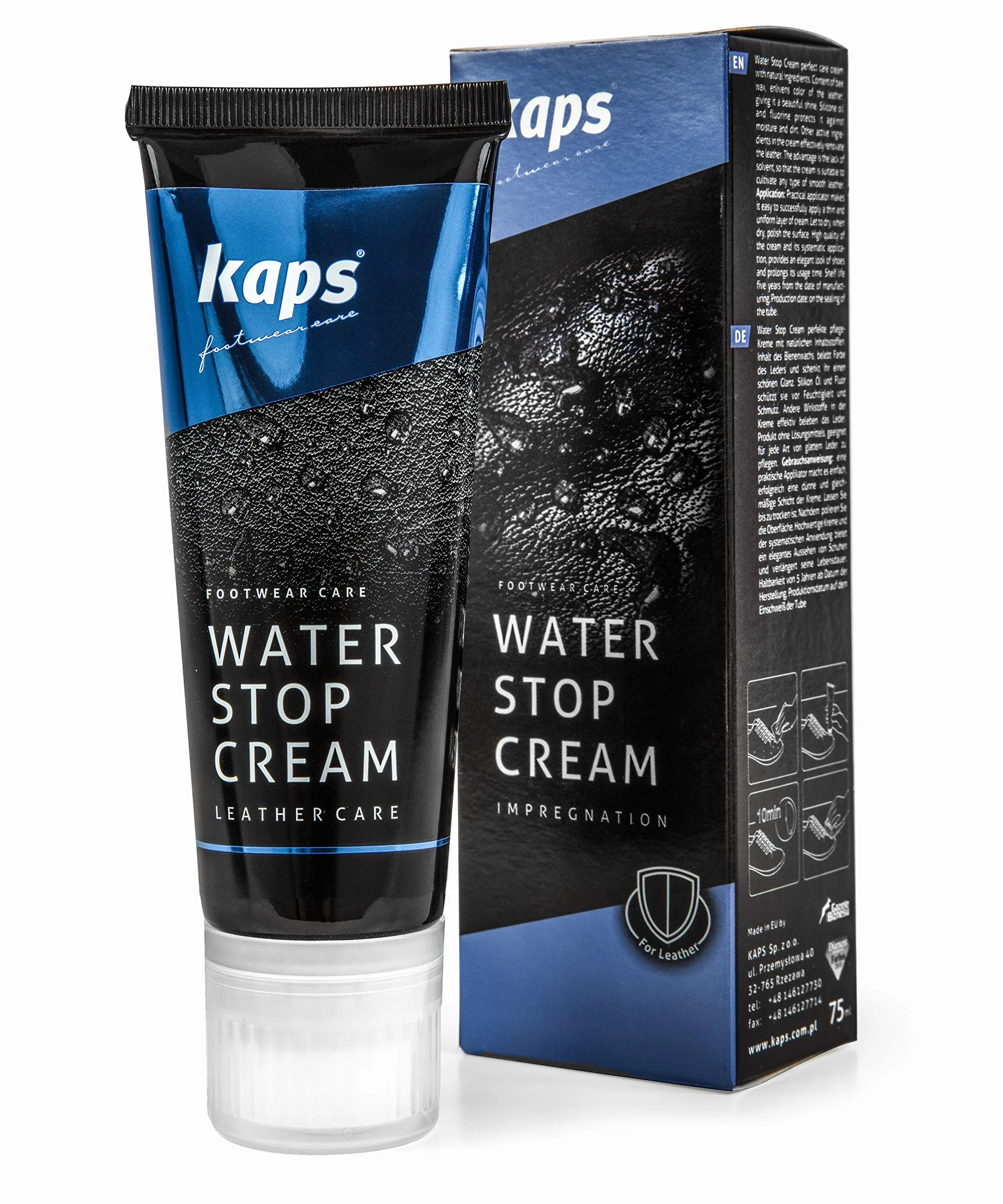 Kaps Water Stop - Wysokiej Jakości Wodoodporny Krem ​​Do Butów Wykonanych Ze Skóry, Pielęgnacja i Odżywianie, Naturalny Wosk, Z Aplikatorem, Wiele Kolorów