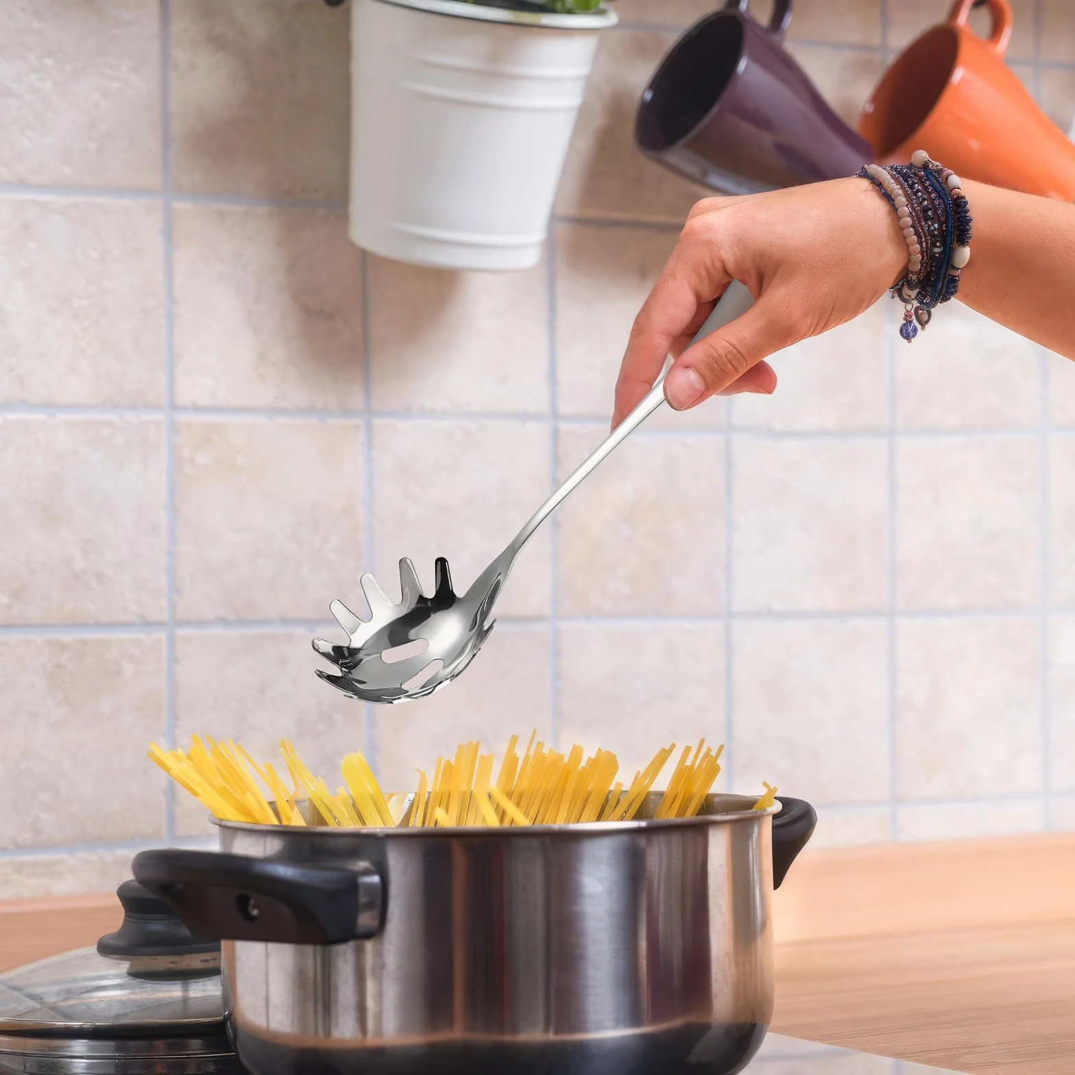 DOITOOL Łyżka do spaghetti ze stali nierdzewnej, widelec do makaronu