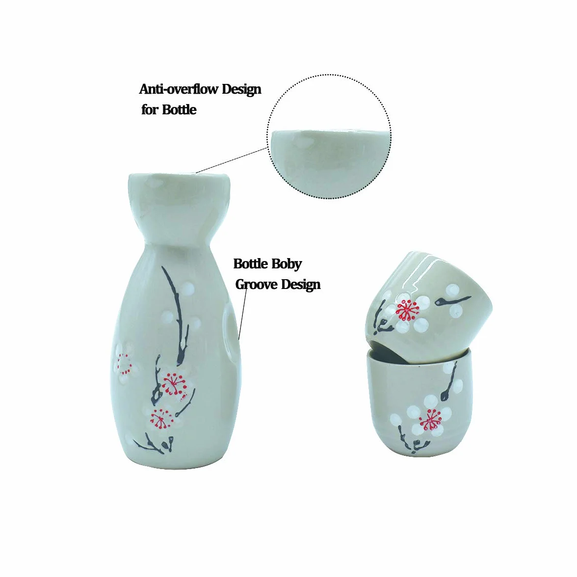 Zestaw do sake, 5-częściowy, ręcznie malowany, japoński, kwiat wiśni, kubki do sake, ciepły winogronowy rondel, tradycyjne filiżanki, kieliszki do wina, zestaw do ręcznego malowania, prezent