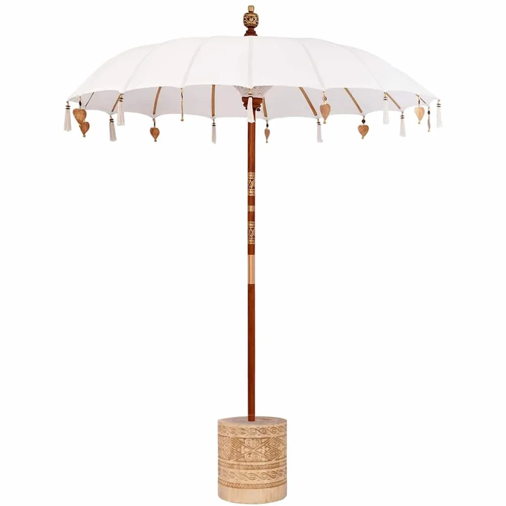 vidaXL Baliński Parasol z Bazą Kremowy 185 x 185 x 260 cm, Ogród i taras, okrągły parasol balijski, cień na zewnątrz, ręcznie robiona osłona, bambusowa nóżka