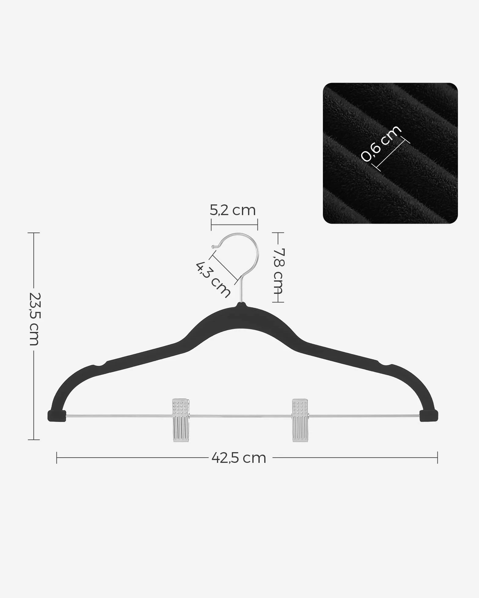 SONGMICS Wieszaki do spodni welurowe 42,5 cm antypoślizgowe czarny CRF12B