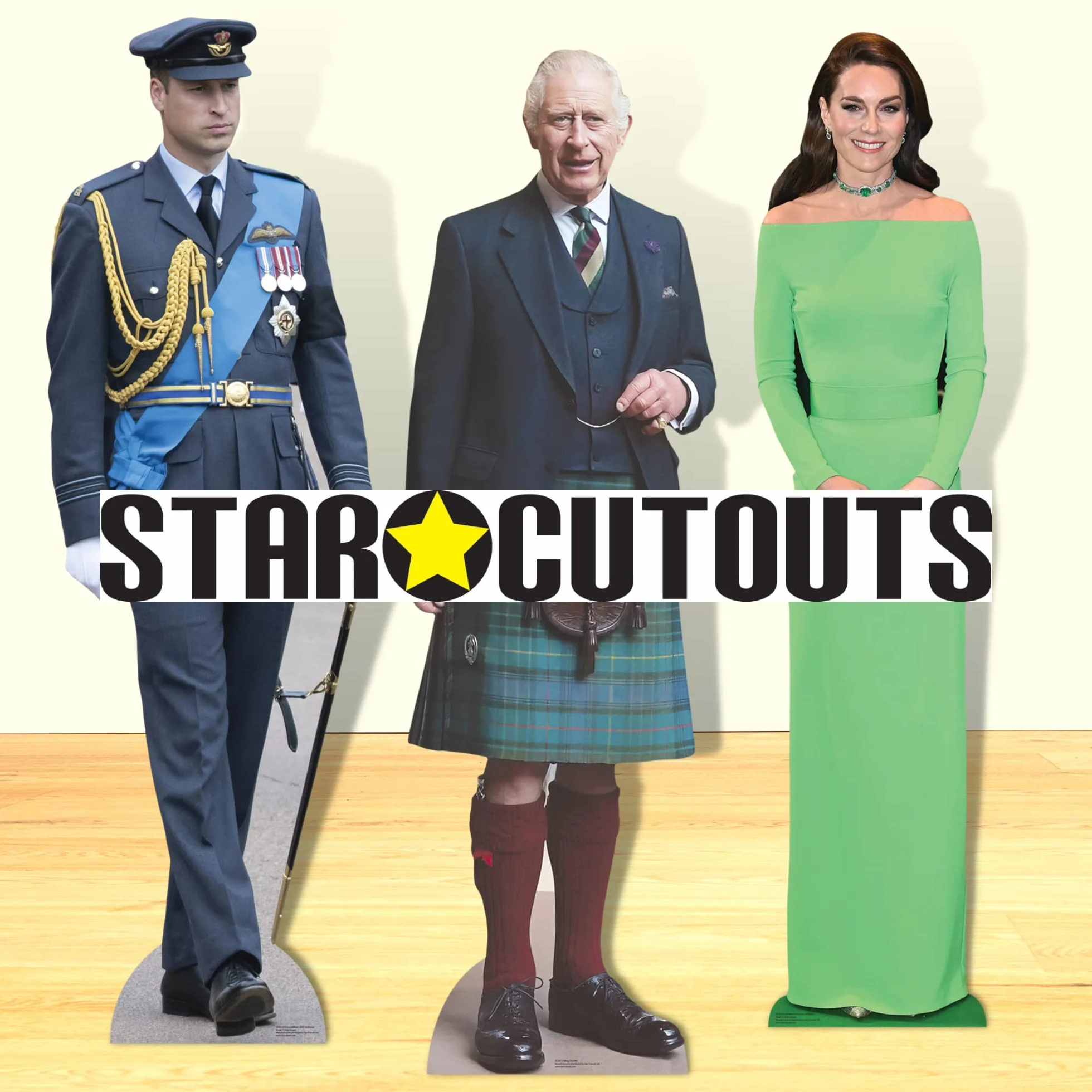 Star Cutouts SC4212 King Charles Kilt dekoracja koronacyjna króla Karola profesjonalna jakość druku z bezpłatnym wycięciem koronacyjnym Mini King Charles