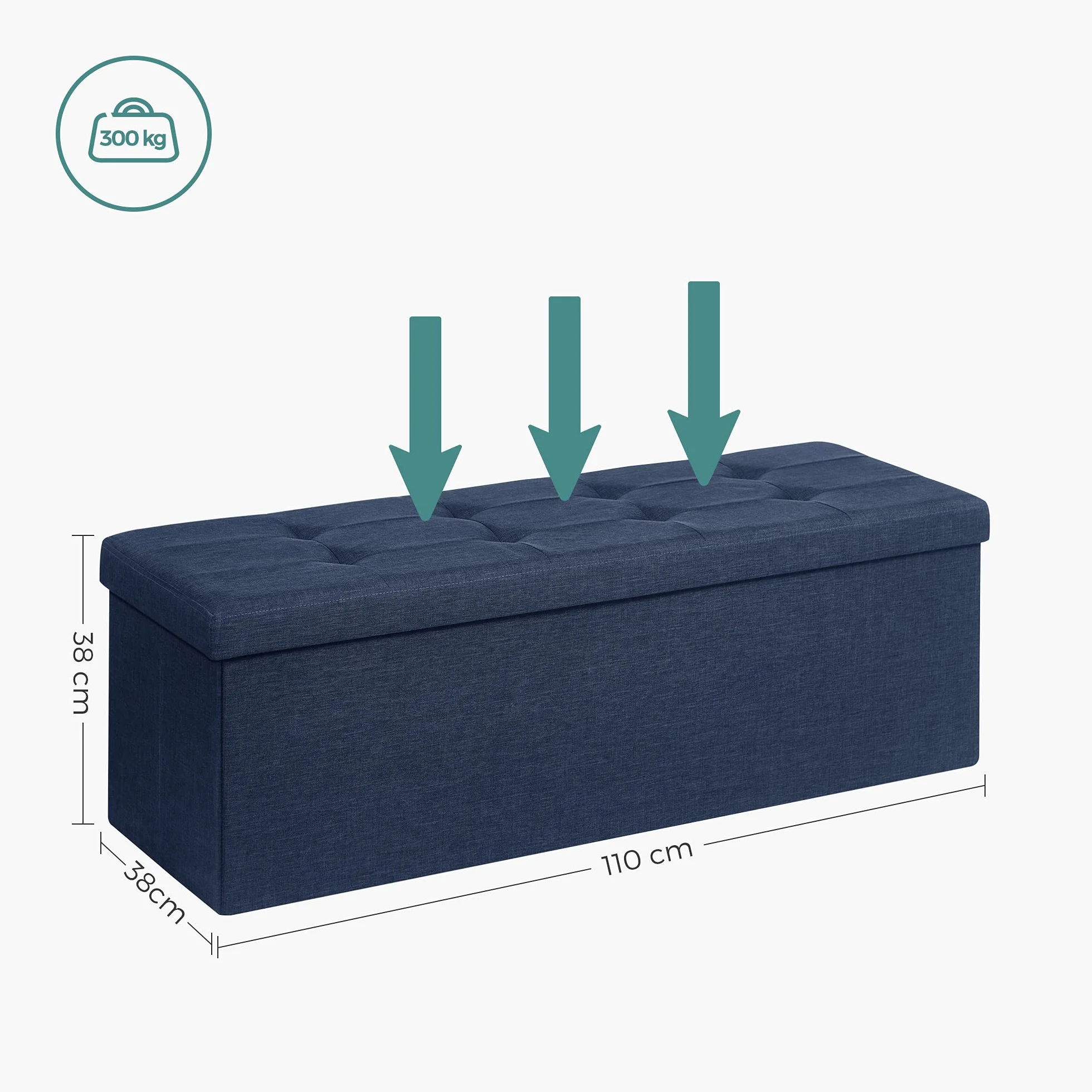 SONGMICS Skrzynia do przechowywania Ottoman 110 x 38 cm 300 kg niebieski nocny LSF77IN