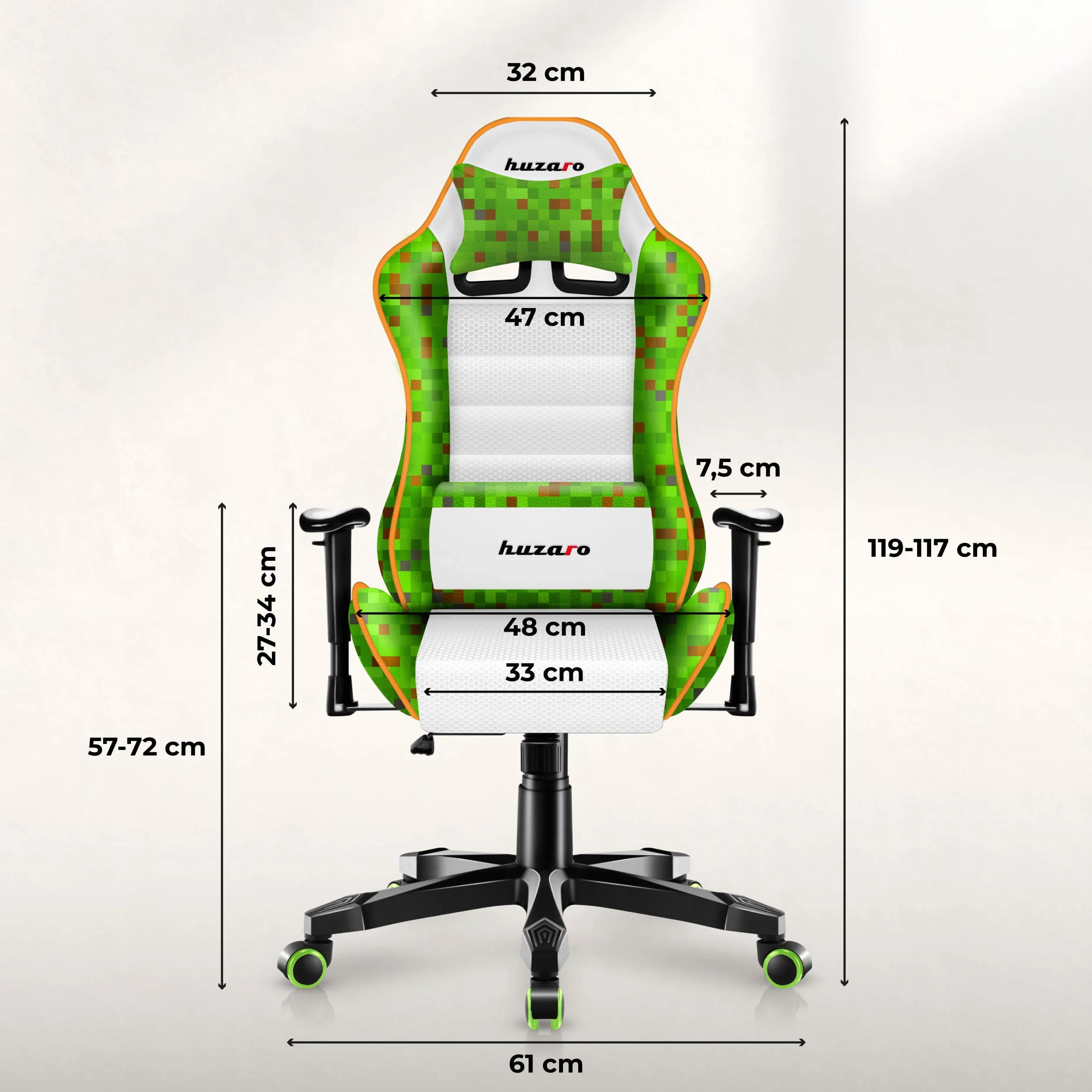 Huzaro Ranger Pixel Mesh Ergonomiczne krzesło do gier dla dzieci, oddychające, z podparciem lędźwiowym, 100-160 cm