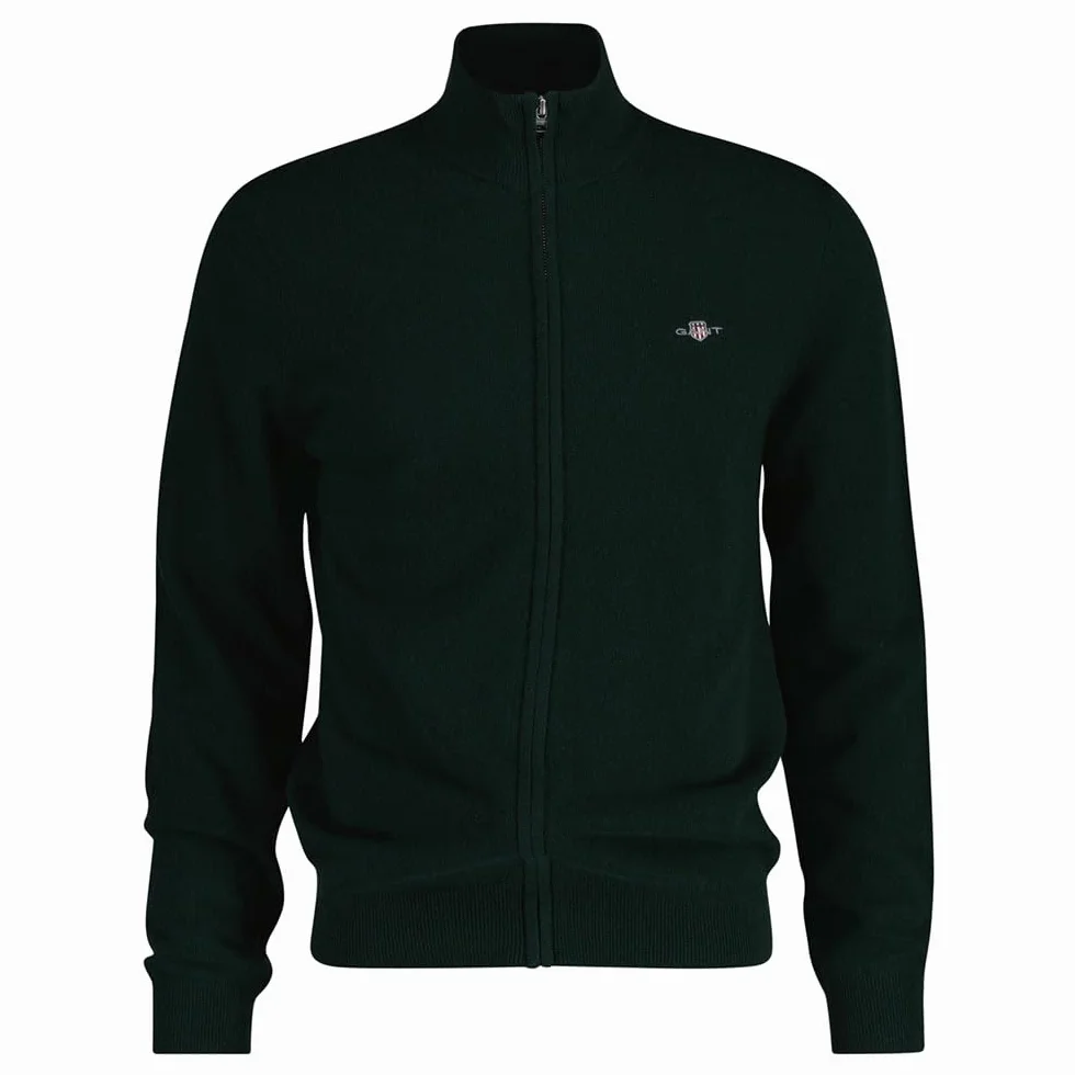 GANT Extrafine Lambswool Zip Cardigan, Tartan Green, XL