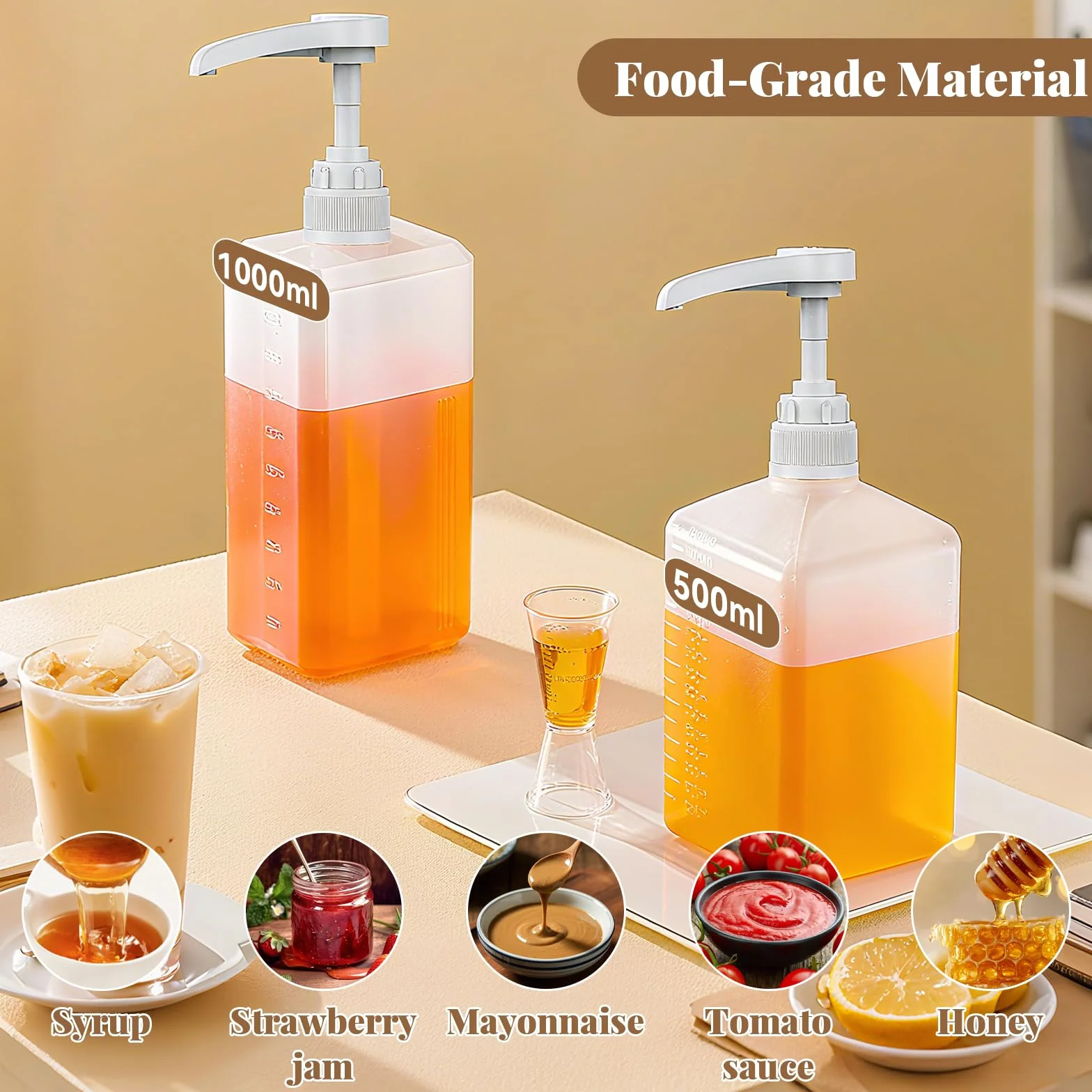 Dozownik syropu z pompką do butelek 500 ml i 1000 ml, biały, 8 węży