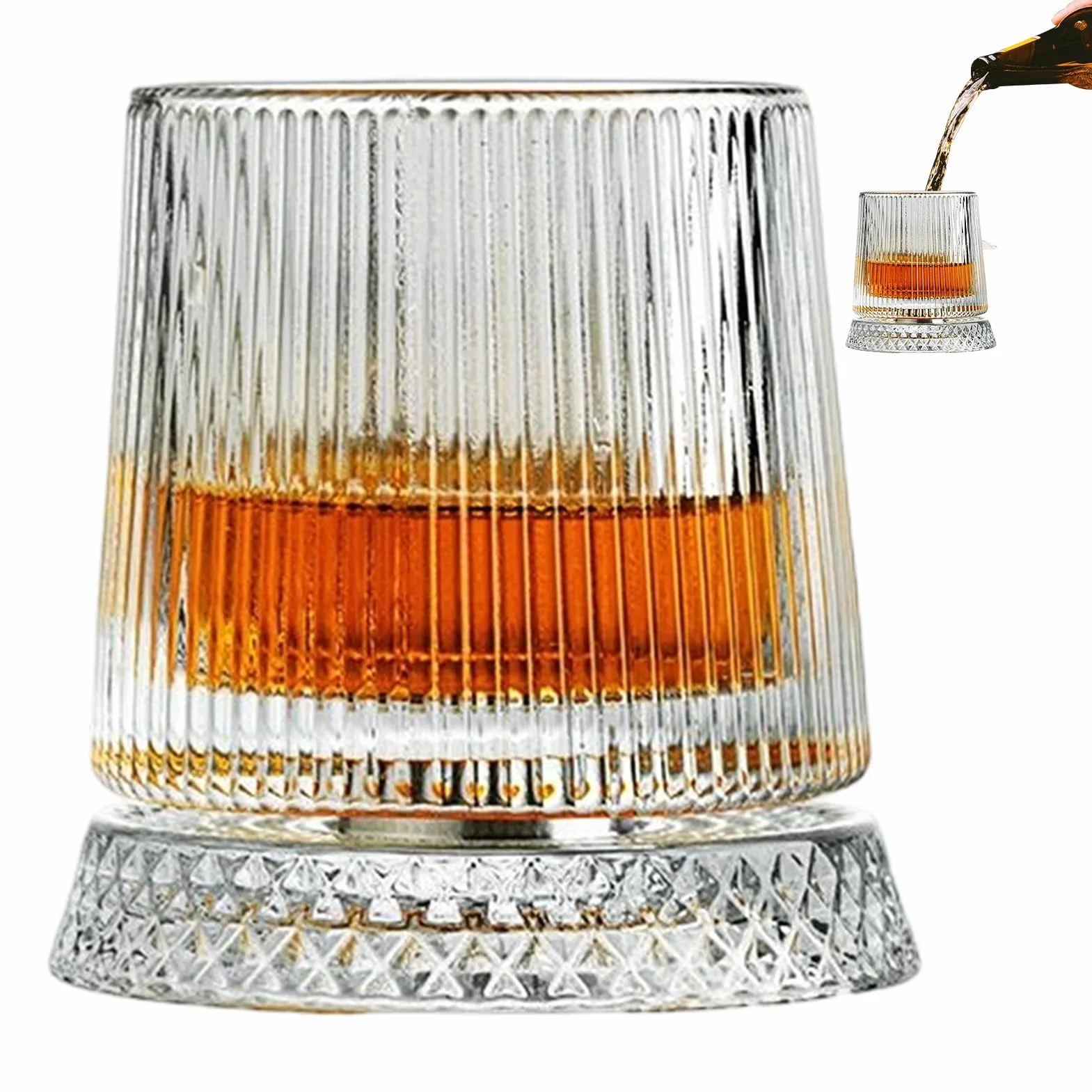 Wine Glasses - 360 Degree Rotating Stemwares for Party Celebration Drinks | Clear Crystal Glassware with Swivel Base, Old Fashioned Tumbler Design, Enjoy Whiskey Cocktail Bourbon for Men Dad Husband
