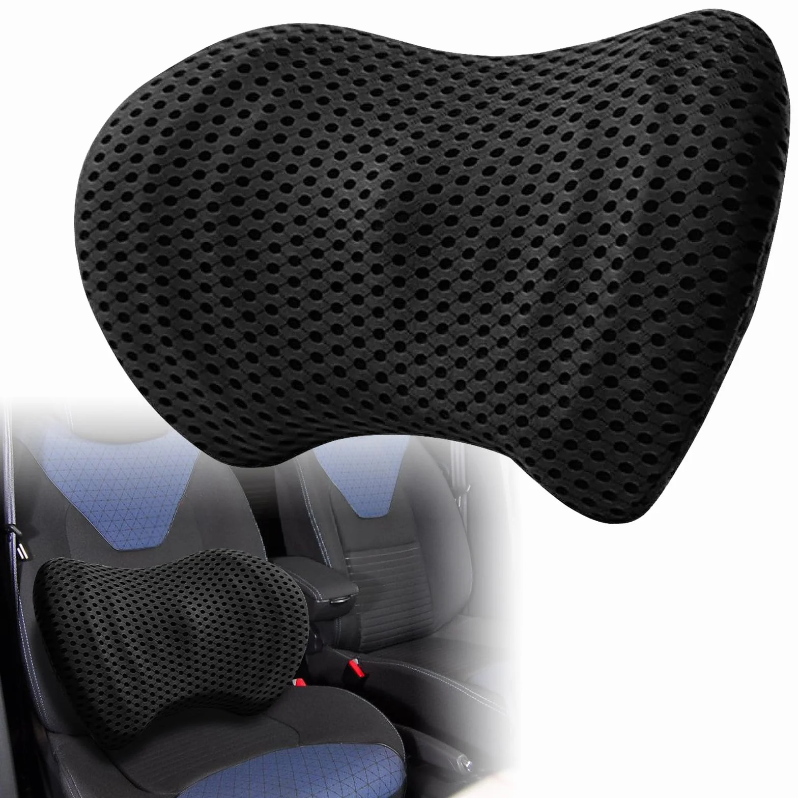SUNOYA Poduszka lędźwiowa, poduszka pod plecy, poduszka lędźwiowa, poduszka podpierająca do fotela biurowego i fotelika samochodowego, ergonomiczna konstrukcja do łóżka kręgowego lędźwiowego, łagodzi