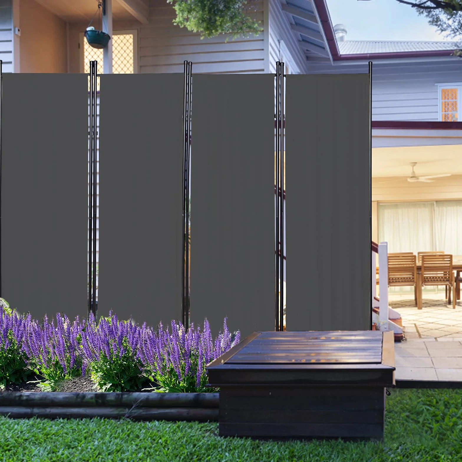 Parawan składany 200 x 170 cm antracyt do ogrodu balkonu