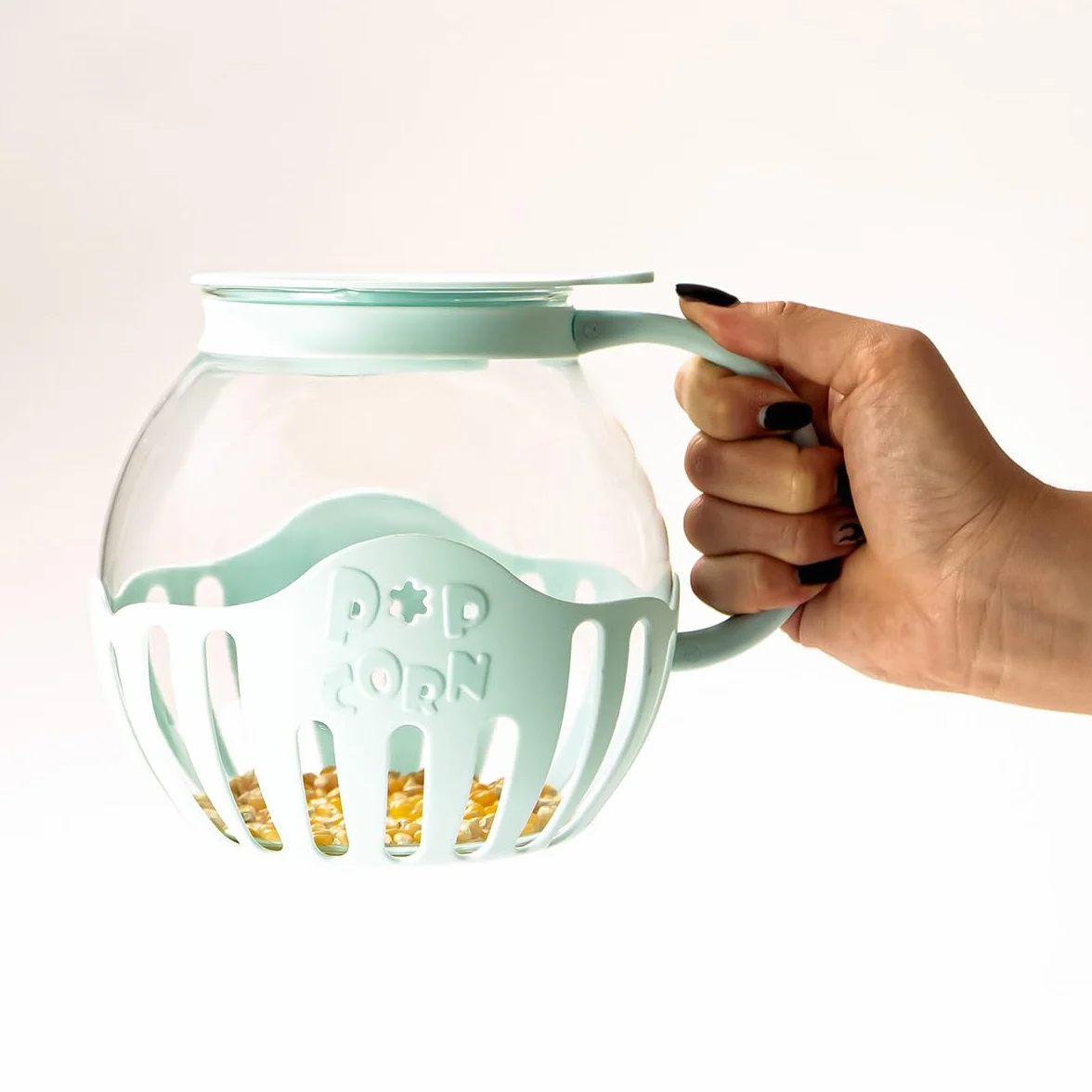 JOCCA - 2,2 litra szklanej kuchenki mikrofalowej do popcornu/silikonowy pojemnik na masło/nadaje się do mycia w zmywarce/wysokie temperatury/zdrowy/niebieski kolor