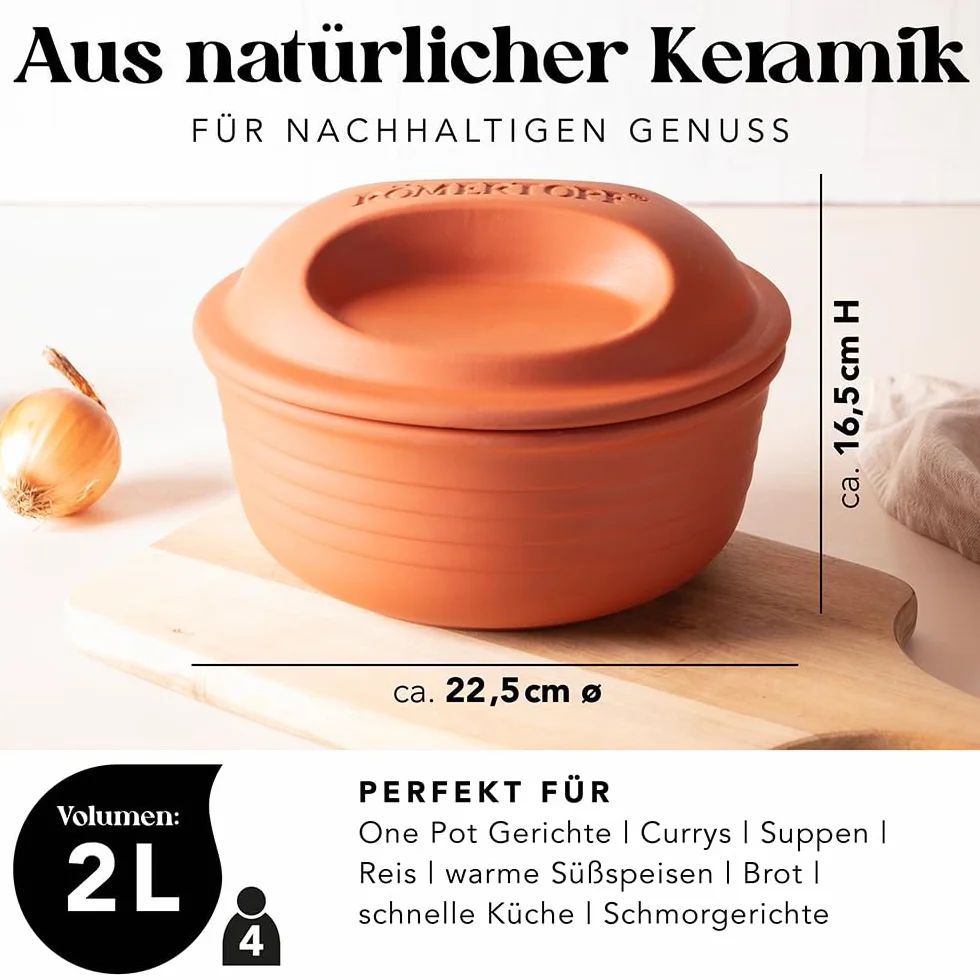 Römertopf Naczynie do Pieczenia, Glina, Ø 22,5, Pojemność 2 kg, Okrągły