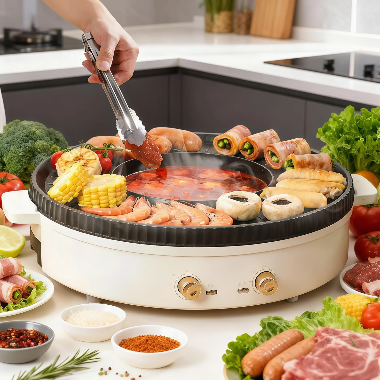 Elektryczny garnek z grillem 2 w 1 Hotpot płyta grillowa z regulacją temperatury koreański grill