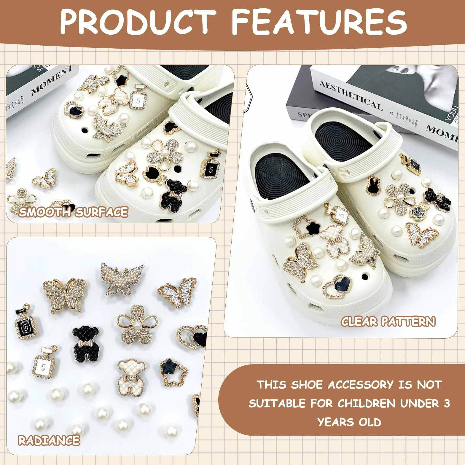 Croc Charms, zawieszki Croc dla dorosłych i klipsy do butów, 22-częściowy zestaw akcesoriów Crocs z zawieszką, niedźwiedziem i kwiatem, dekoracja DIY do spersonalizowanych butów i toreb
