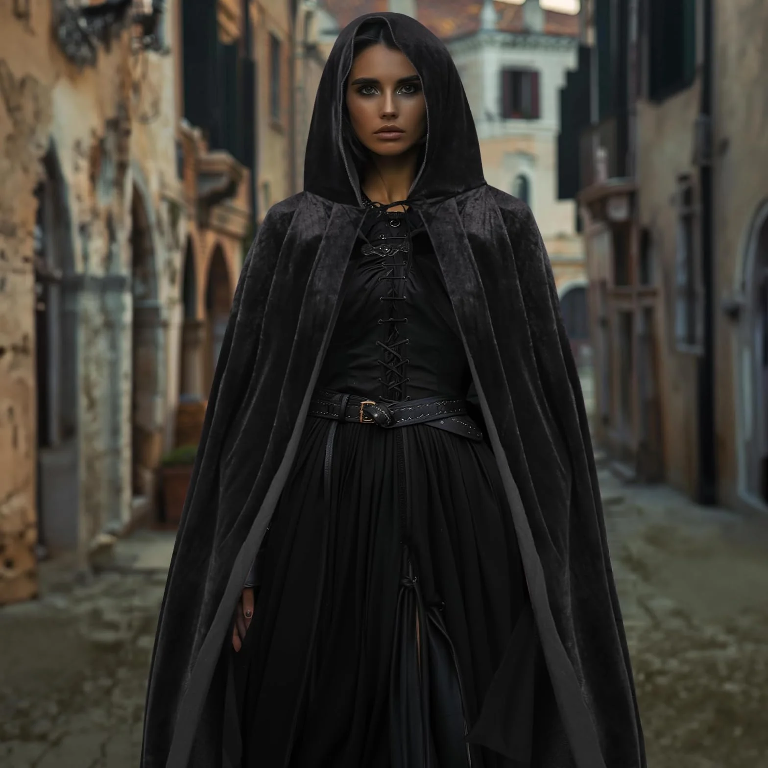 Kostium na Halloween, peleryna czarownica, damska wampira, kostium z kapturem, aksamitny, dla mężczyzn i mężczyzn, unisex, idealna na Halloween, karnawał, Cosplay i imprezę