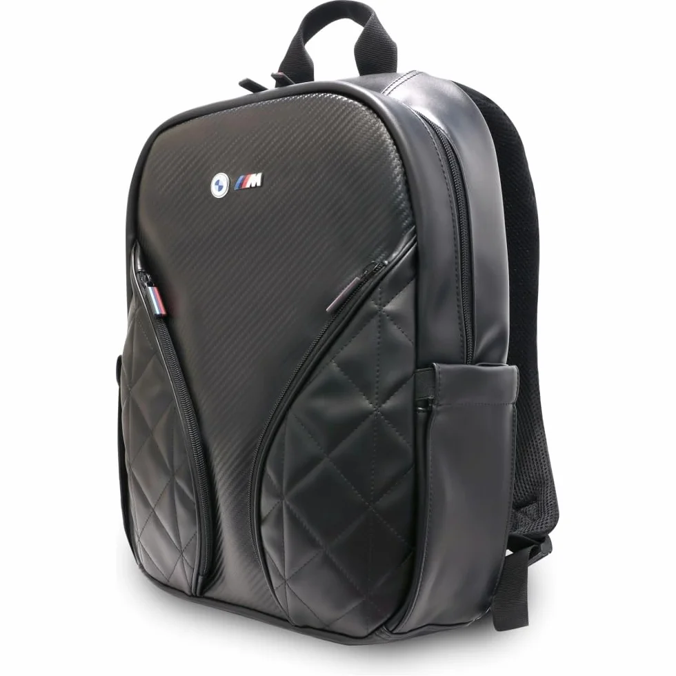 CG Mobile BMW Carry on plecak, skóra PU Carbon M Collection 38.1 cm, metalowe logo, duży plecak podróżny, rozszerzalny, zatwierdzony samolotem, torba weekendowa, dla mężczyzn i kobiet, lekki plecak do