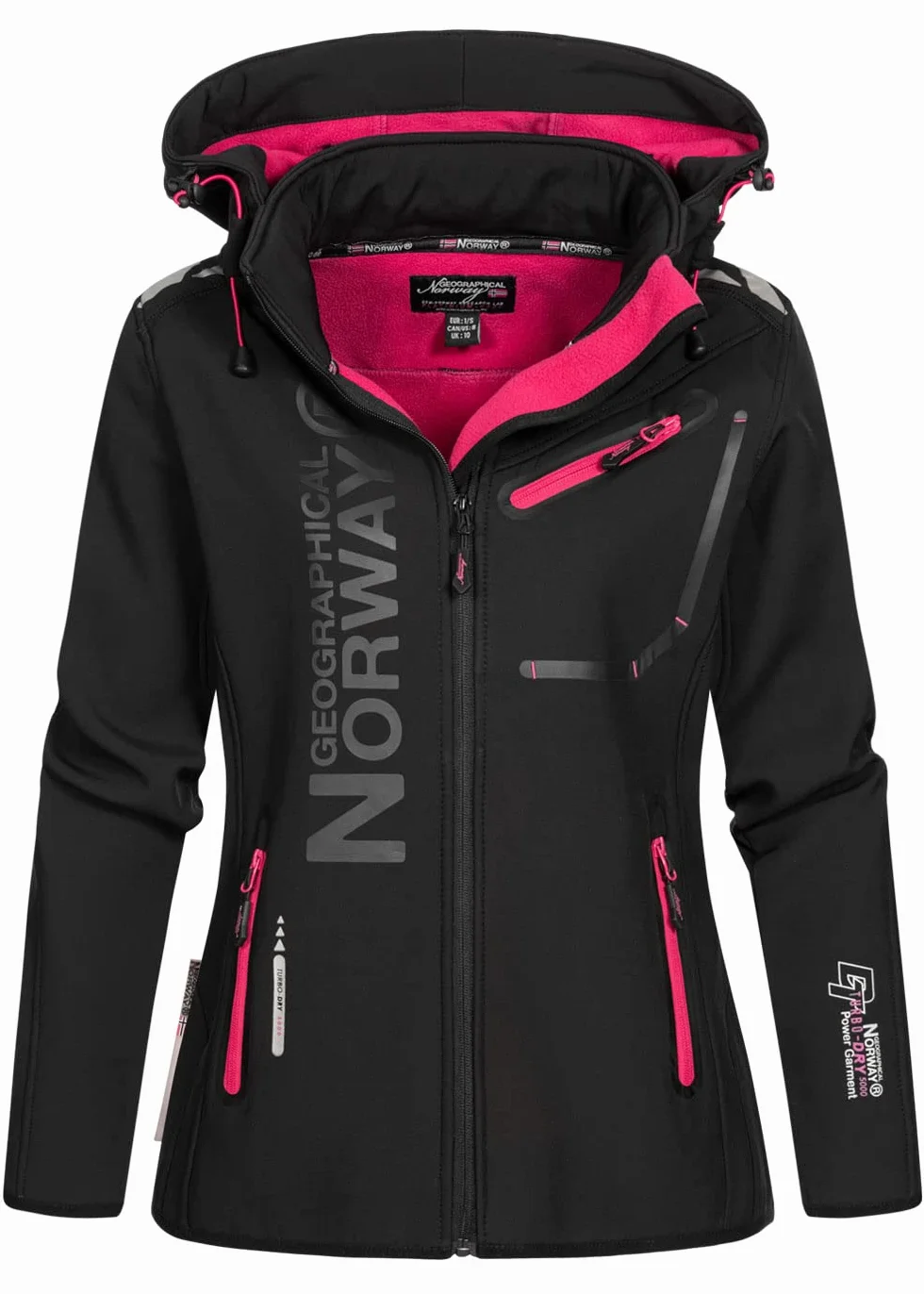 Geographical Norway Królowa Dama, kurtka softshellowa, damska, wodoodporna kurtka z kapturem, wiatroszczelna, kurtka polarowa do jazdy na nartach, na jesień, zimę, wiosnę