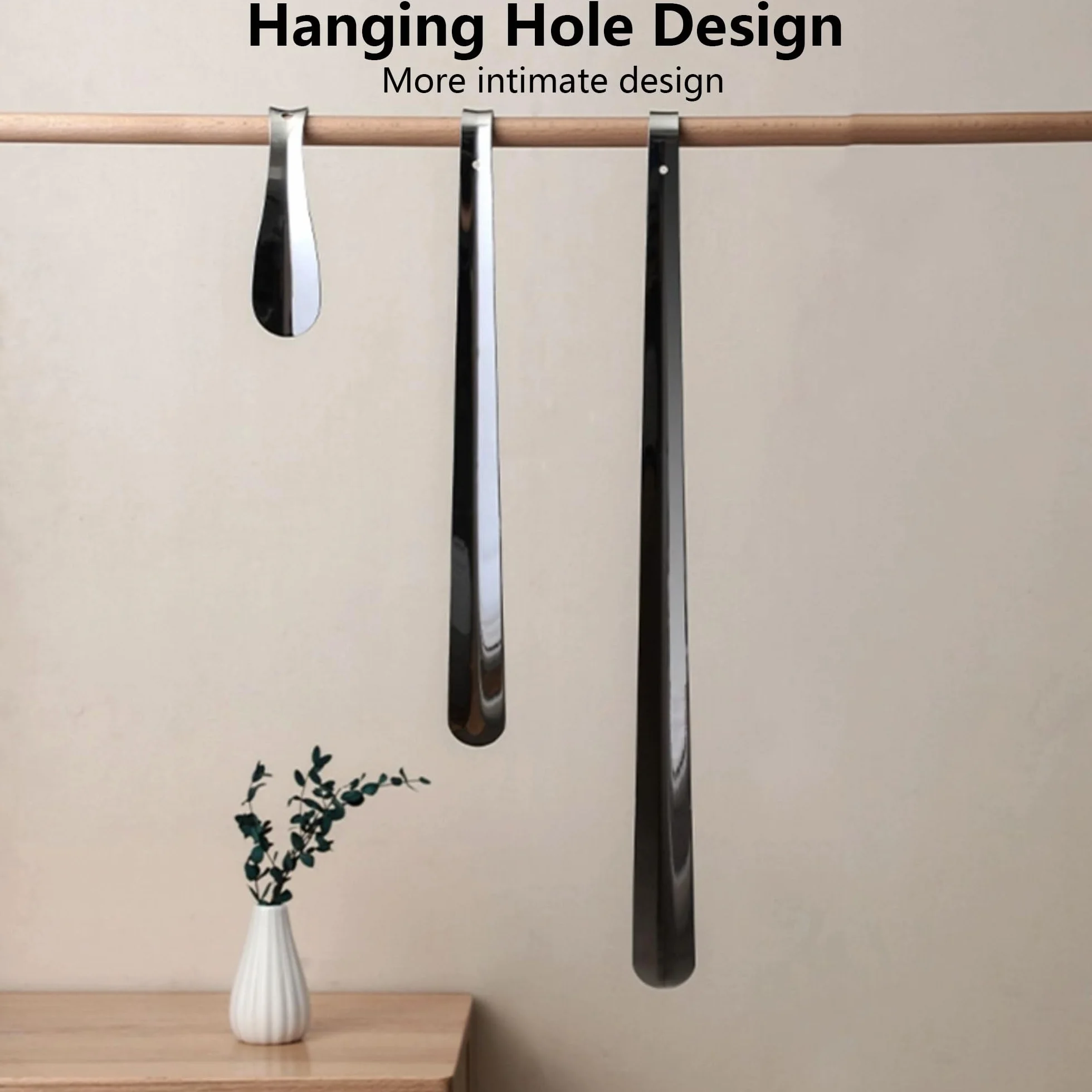 laeeyin Łyżka do butów, metalowa, długa, 42 cm, z metalowym otworem do zawieszenia, ergonomiczny kształt, dla mężczyzn, kobiet, dzieci, seniorów, srebrna