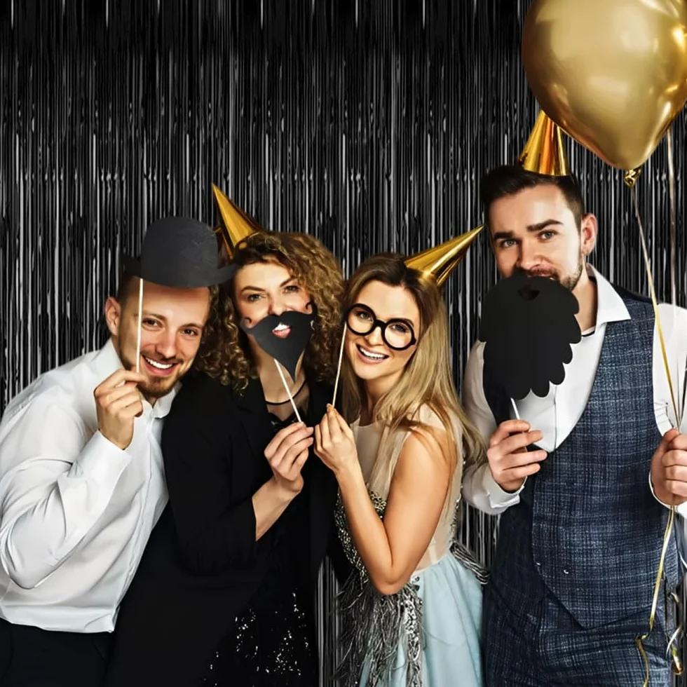 Czarna lameta z brokatem 1 m x 2 m 5 sztuk na imprezy wesela