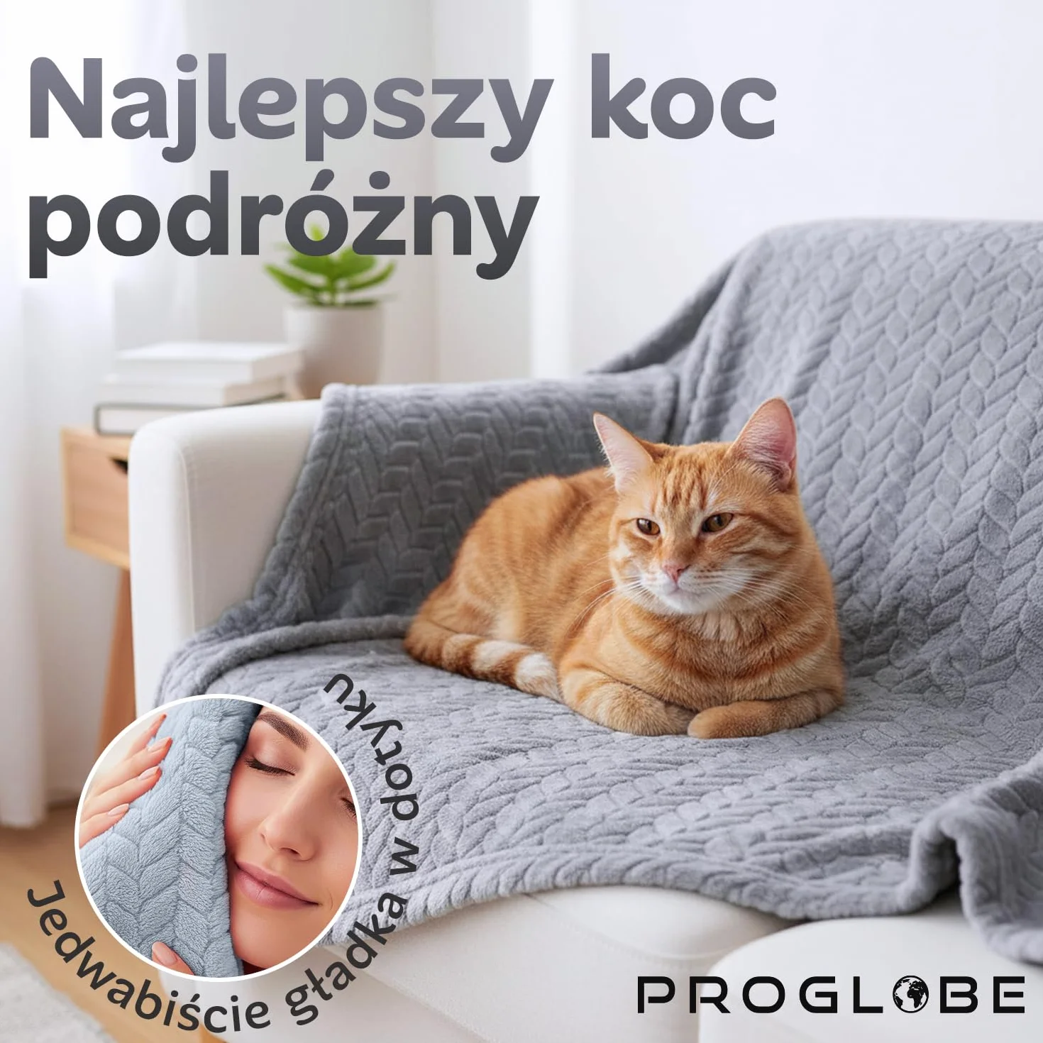 Proglobe Miękki i ciepły koc podróżny do samolotu i samochodu - niezbędny na długie loty dla kobiet, mężczyzn, dzieci - kompaktowa poduszka z pokrowcem na bagaż i klipsem do plecaka, szary