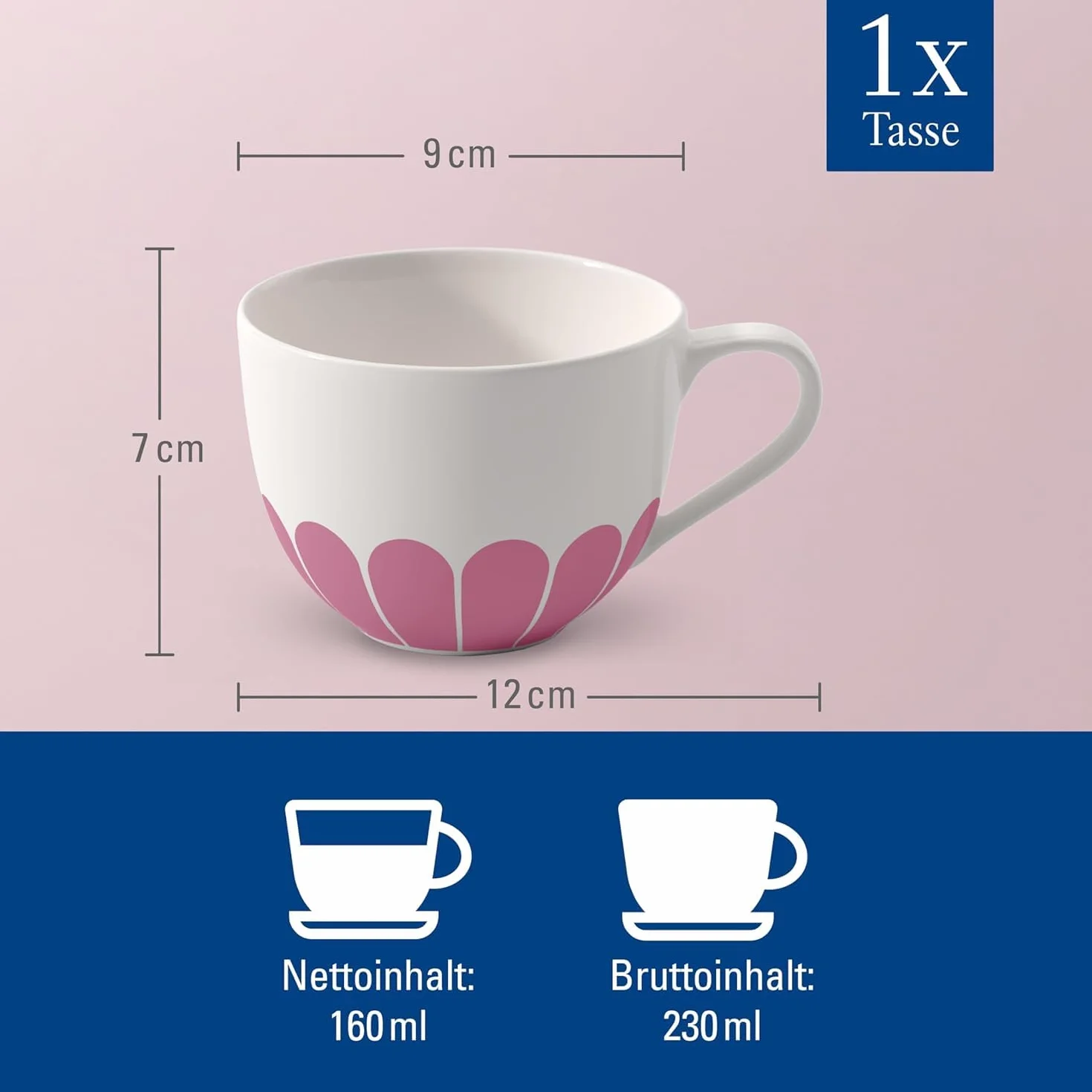 Villeroy & Boch - Fleur cassis filiżanka do kawy różowa, można myć w zmywarce i używać w mikrofalówce, filiżanka do herbaty, kubek do kawy, kwiatowy wzór, filiżanka do cappuccino, porcelana Premium