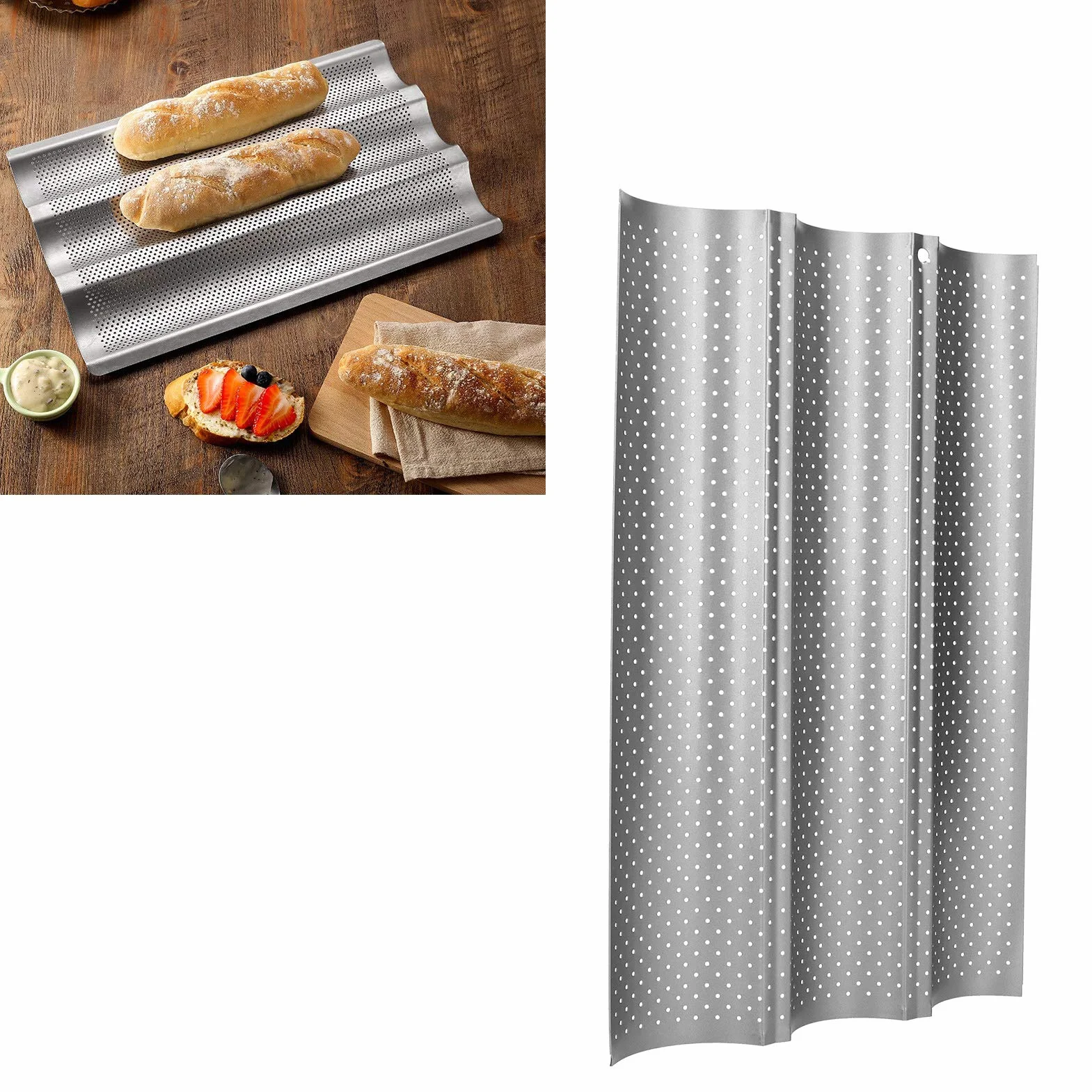 Francuska Blacha do Pieczenia Chleba Nonstick MultiGrooves Fale Patelnia do Bagietki Taca 3 Rowki