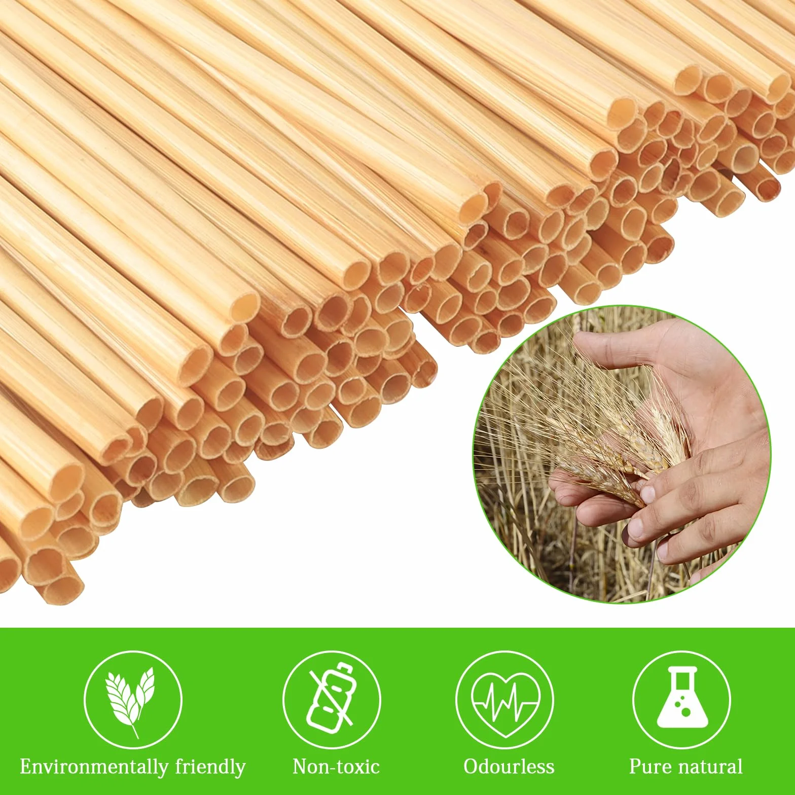 300 sztuk słomek do picia pszenicy, 20 cm, w 100% biodegradowalne słomki do picia, naturalne słomki do majsterkowania, 100% naturalne, nie zawierają BPA