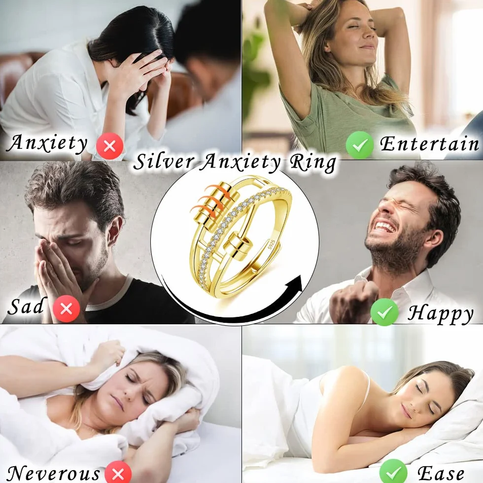 Srebrne pierścionki Anxiety, srebro wysokiej próby 925, damskie pierścionki strachowe, otwarte, regulowane, antystresowe, spinner, pierścionek dekompresyjny, nieskończoność, z perłami i
