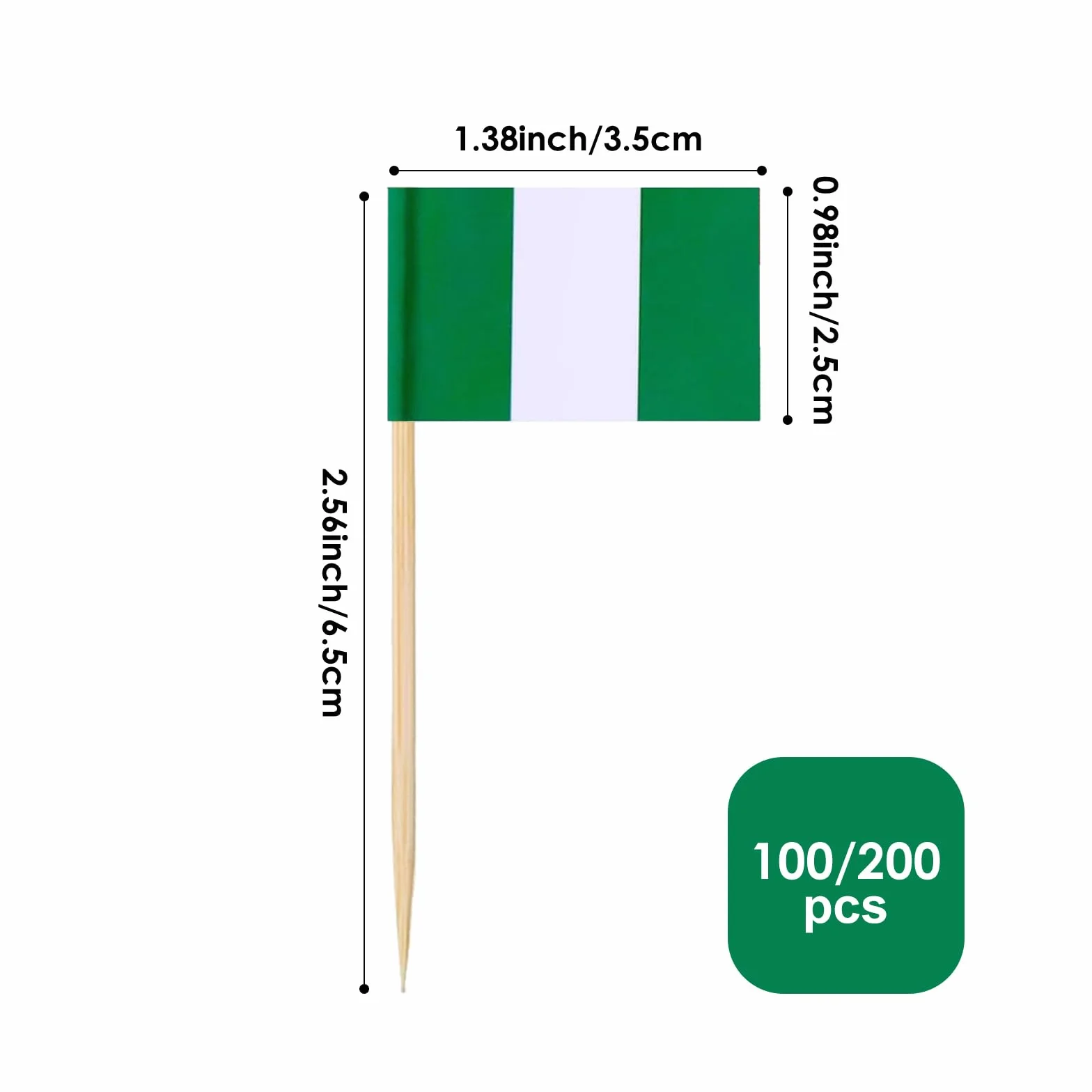 AhfuLife 100/200 szt. Nigerii wykałaczki, flagi na ciasto, nigeryjska flaga na kanapki, jedzenie, babeczki, toppery, zastawa stołowa, artykuły imprezowe, pub, wydarzenie (Nigeria, 100 szt.)