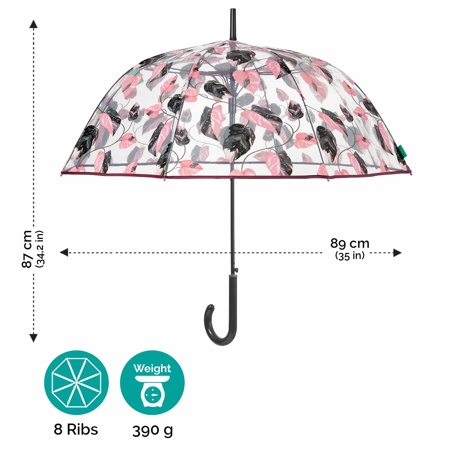 Przezroczysty Parasol Damski Automat w Kształcie Kopuły - Parasol Transparentny Wiatroodporny z Materiału POE - Parasolka Wytrzymała Duża Kobieta - Średnica 89 cm - Perletti