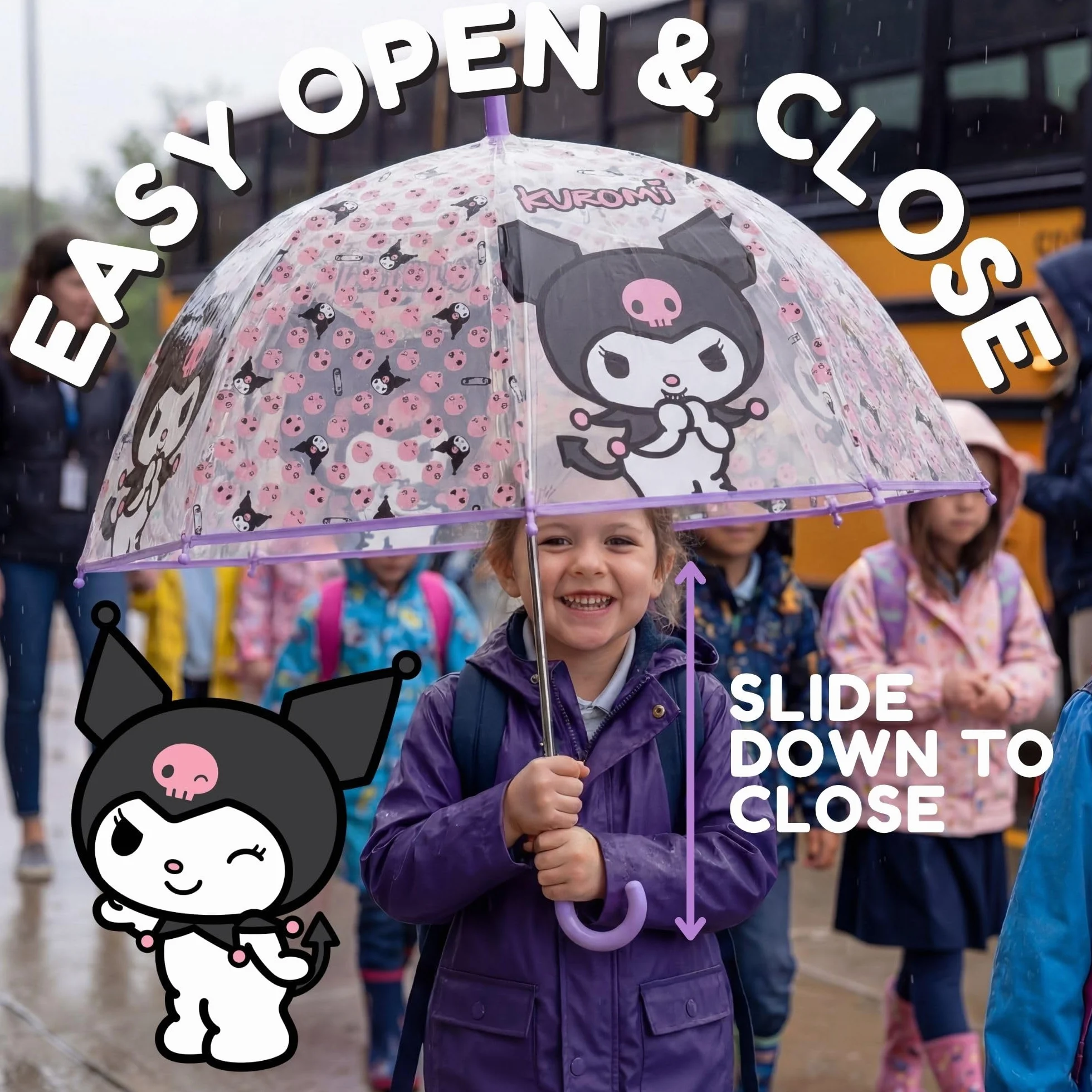Kids Licensing parasol na deszcz, przezroczysty, 46 cm, dzwon, Kuromi