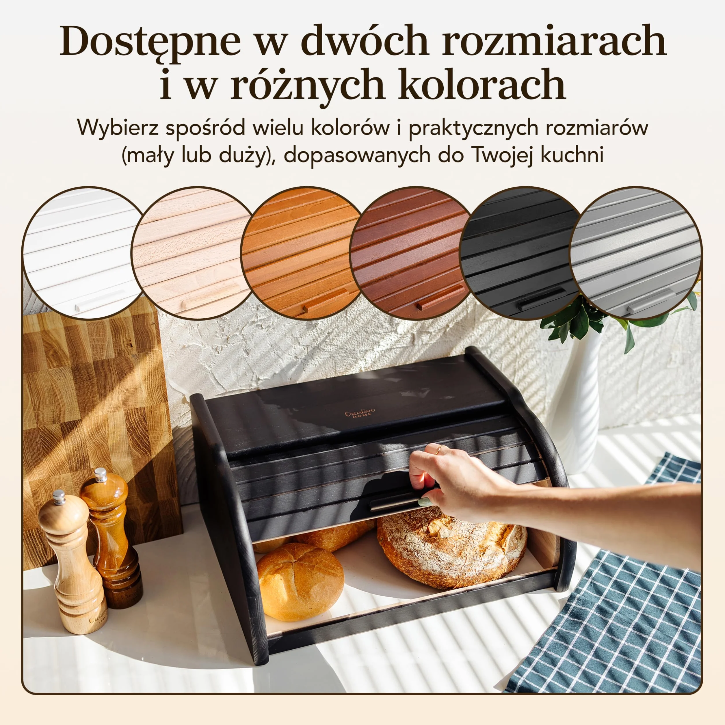 Creative Home Czarny Drewniany Chlebak z Rozsuwaną Pokrywą 38 x 28,5 x 17,5 cm Naturalne Drewno Bukowe