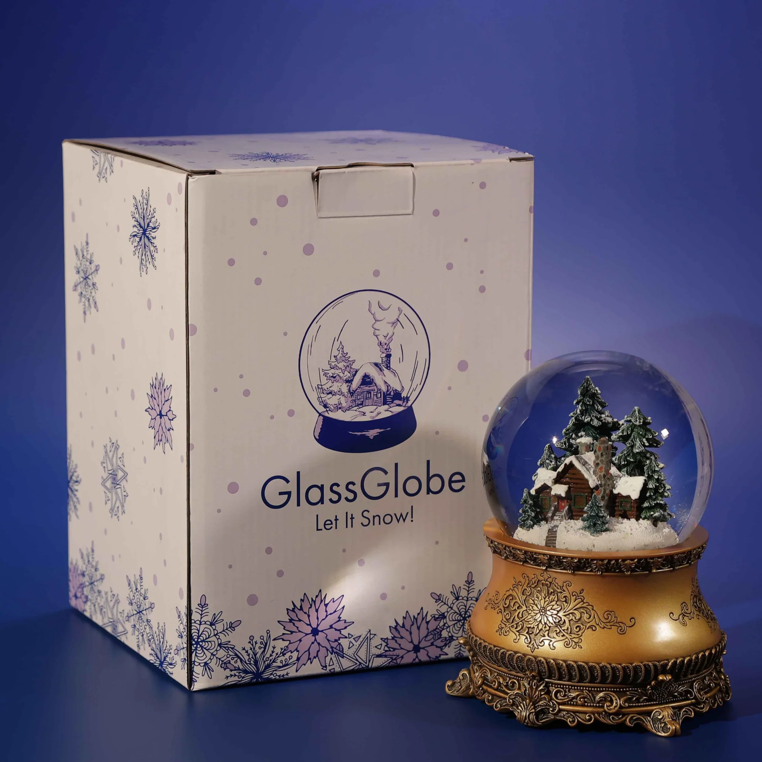 Świąteczna szklana kula śnieżna «Stary Dom» z podświetleniem LED okien, automatycznym opadem śniegu i pozytywką. Snow globe.