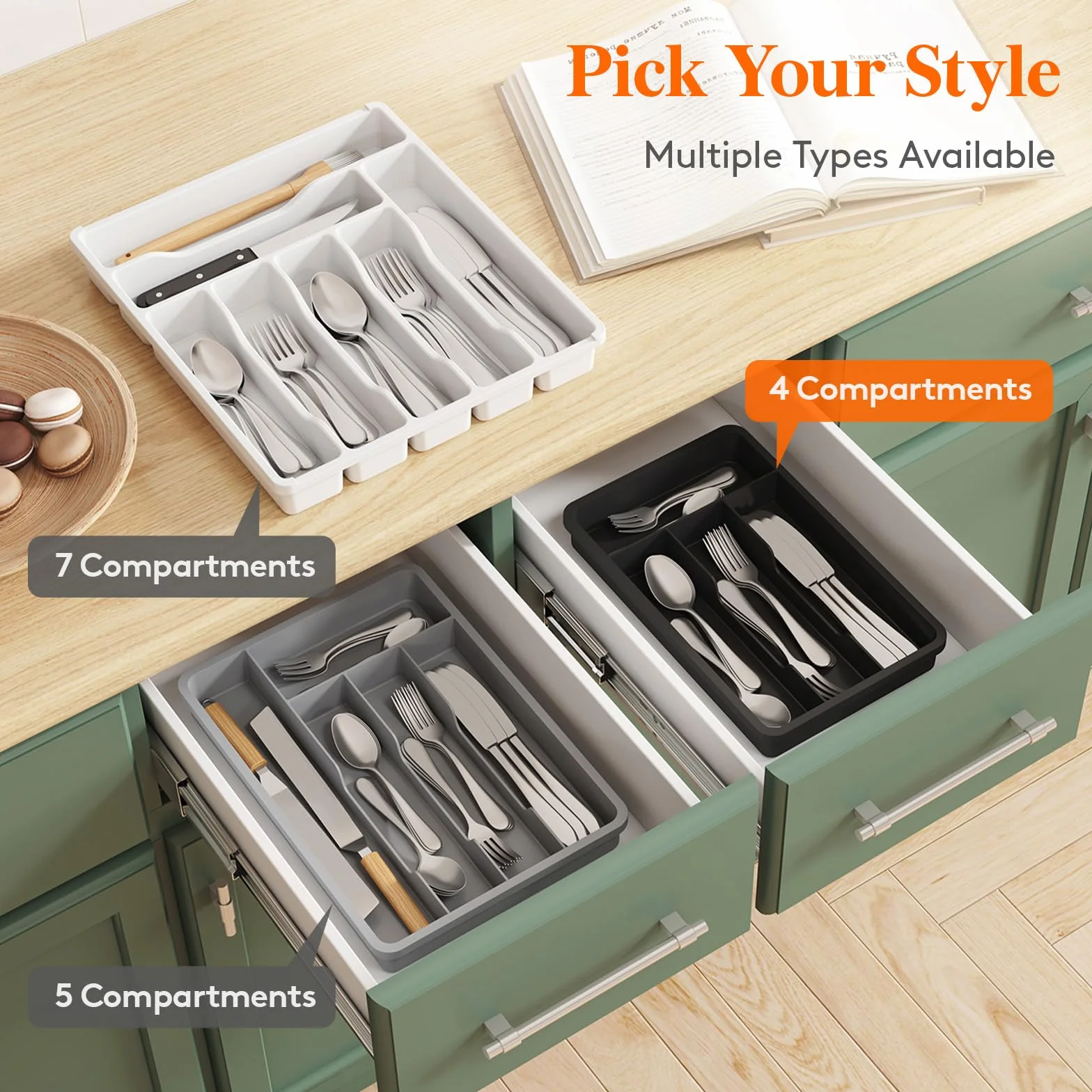 Lifewit Organizer na sztućce 4 przegródki 19,8 x 31,5 cm do szuflady