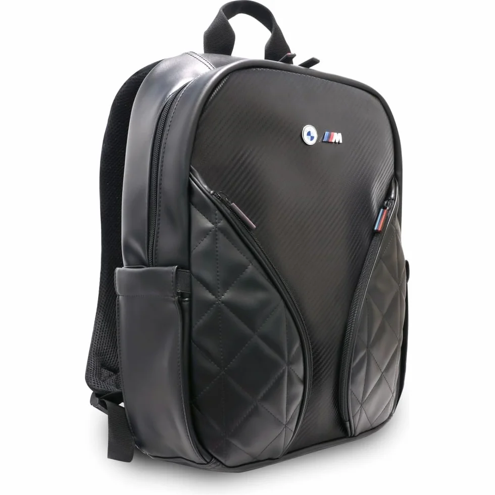 CG Mobile BMW Carry on plecak, skóra PU Carbon M Collection 38.1 cm, metalowe logo, duży plecak podróżny, rozszerzalny, zatwierdzony samolotem, torba weekendowa, dla mężczyzn i kobiet, lekki plecak do