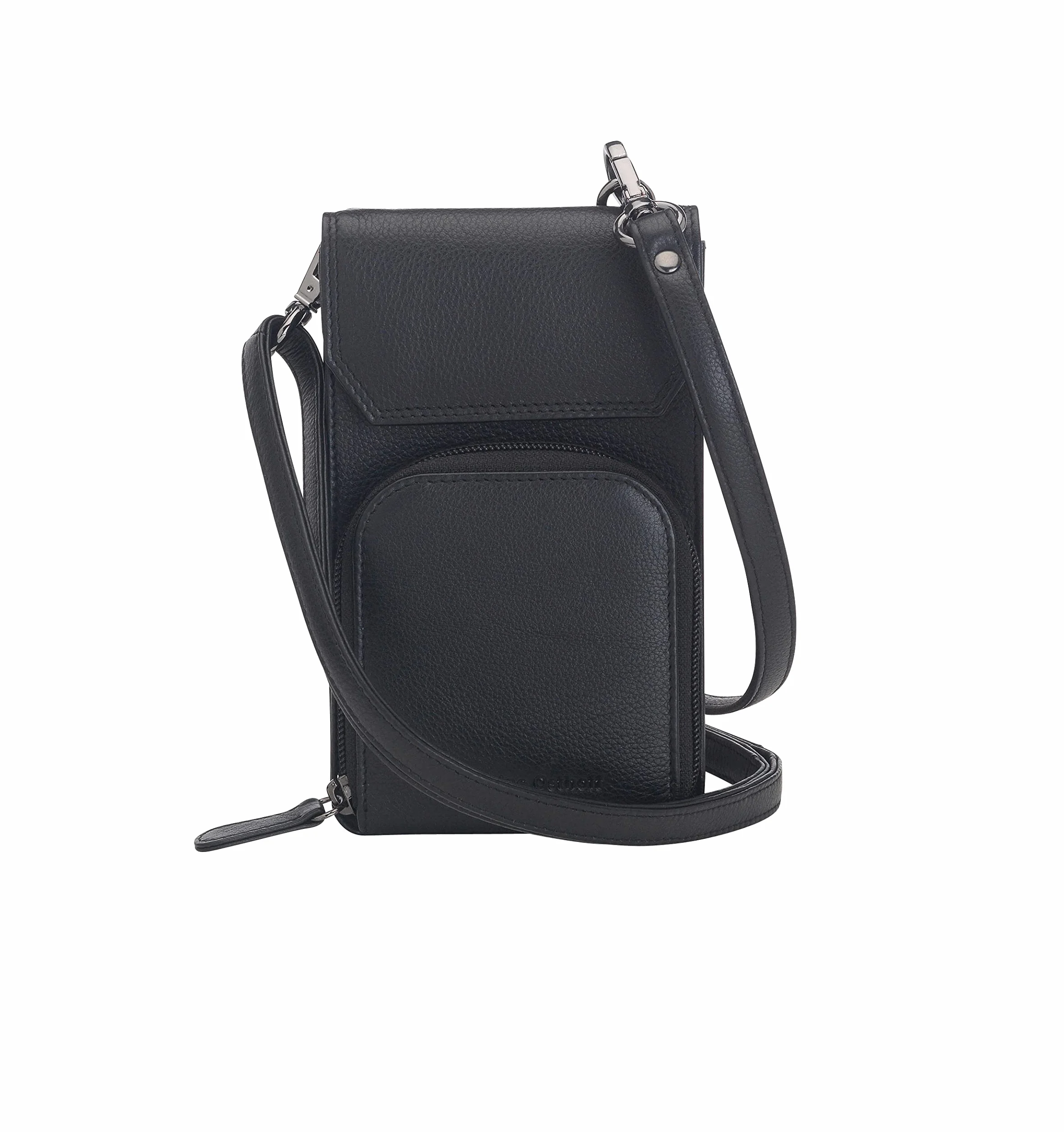 Torebka na telefon komórkowy do zawieszenia damska mała, prawdziwa skóra, torba na ramię na telefon komórkowy, smartfon, torba z ochroną RFID, zamek błyskawiczny Crossbody (100), czarny, 17 x 10 x 4 cm
