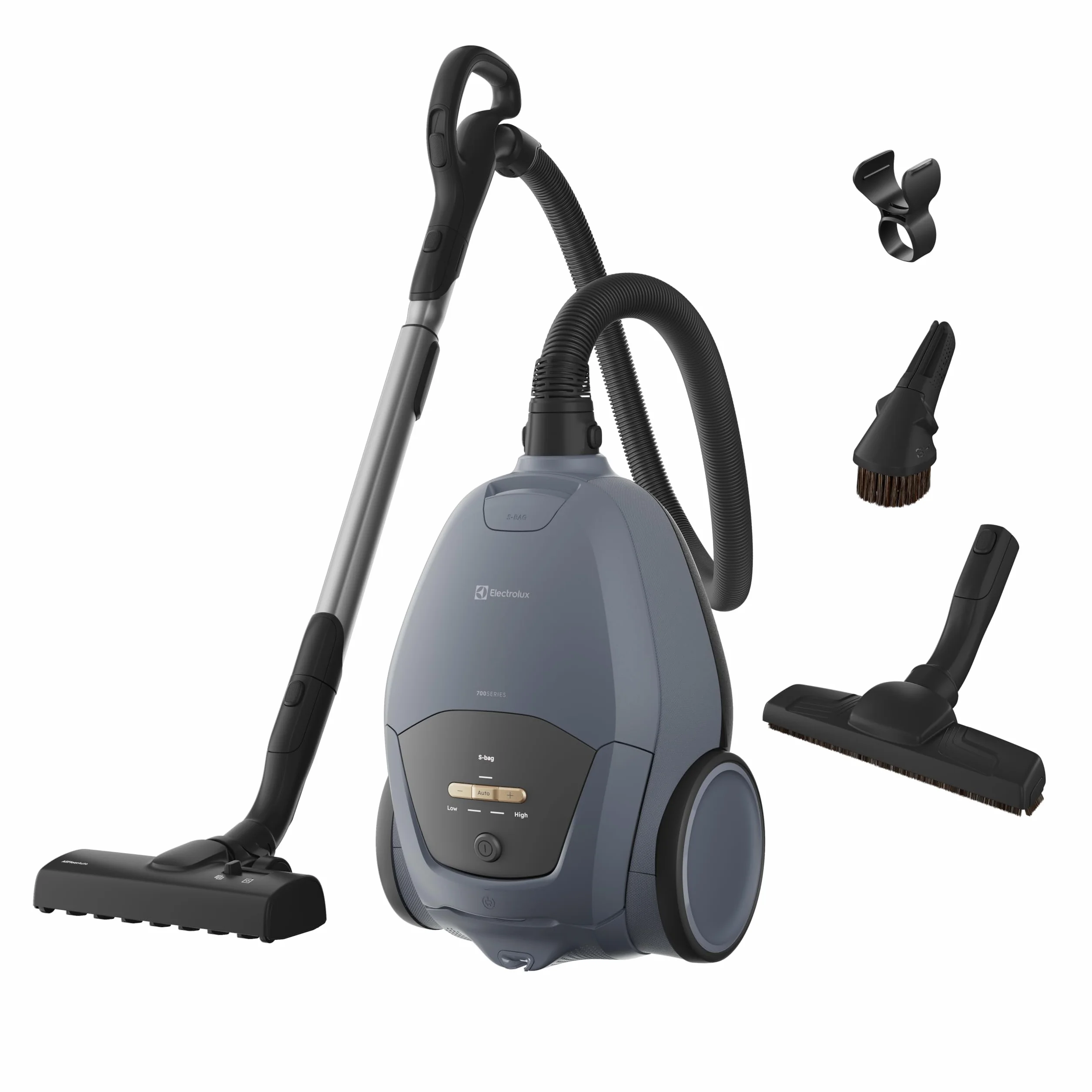 Electrolux 700 Cichy odkurzacz z torbą EB71U2LDB, bardzo cichy 59 DB, szczotka AllFloor Auto do wszystkich podłóg, zmywalny filtr higieniczny E12, promień działania 12 m, 3,5 l, jasnoniebieski denim