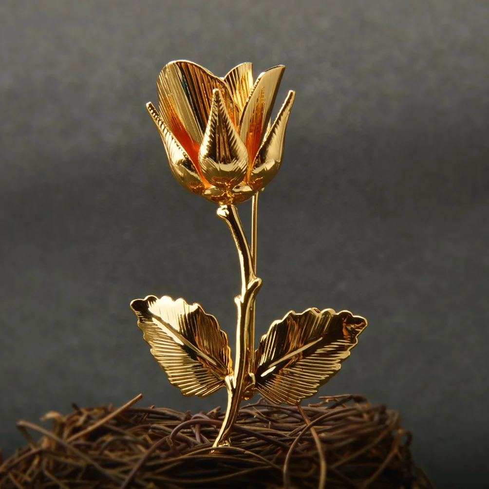 Elegancka, pozłacana 24-karatowa broszka dla mężczyzn, garnitur ślubny, pan młody Jewelry – złoto-żółta