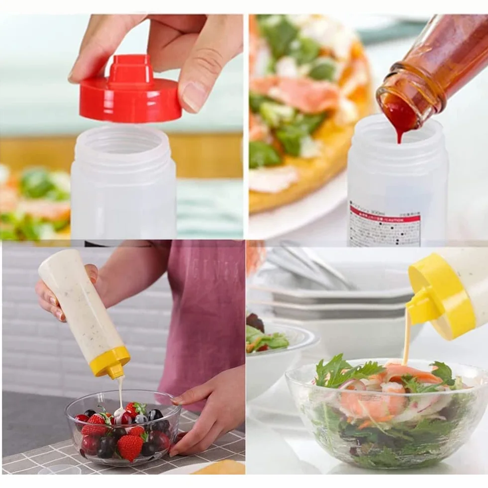Plastikowa butelka do sosów z dozownikiem 4-otworowa ketchup musztarda Yellow