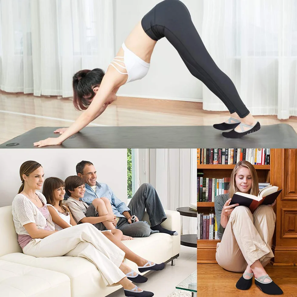 Hually Skarpety Jogowe, 2 Pary, Antypoślizgowe - Idealne do Pilatesu, Baletu, Tańca (Czarne i Szare)