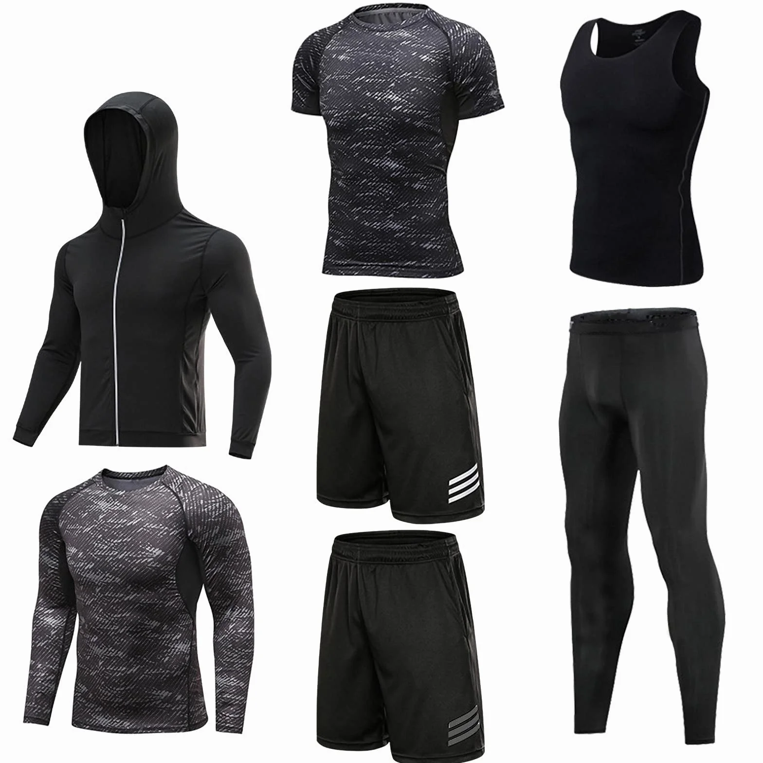 7-częściowy męski zestaw odzieży fitness, szybkoschnące legginsy na siłownię, outdoorowa warstwa bazowa odzież sportowa, Style4, S