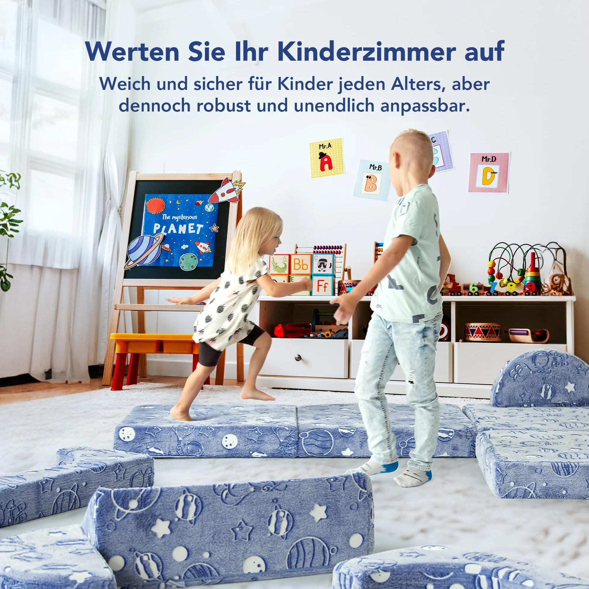 Sofa dziecięca z pianki świecąca w ciemności 10 części do pokoju zabaw kosmos