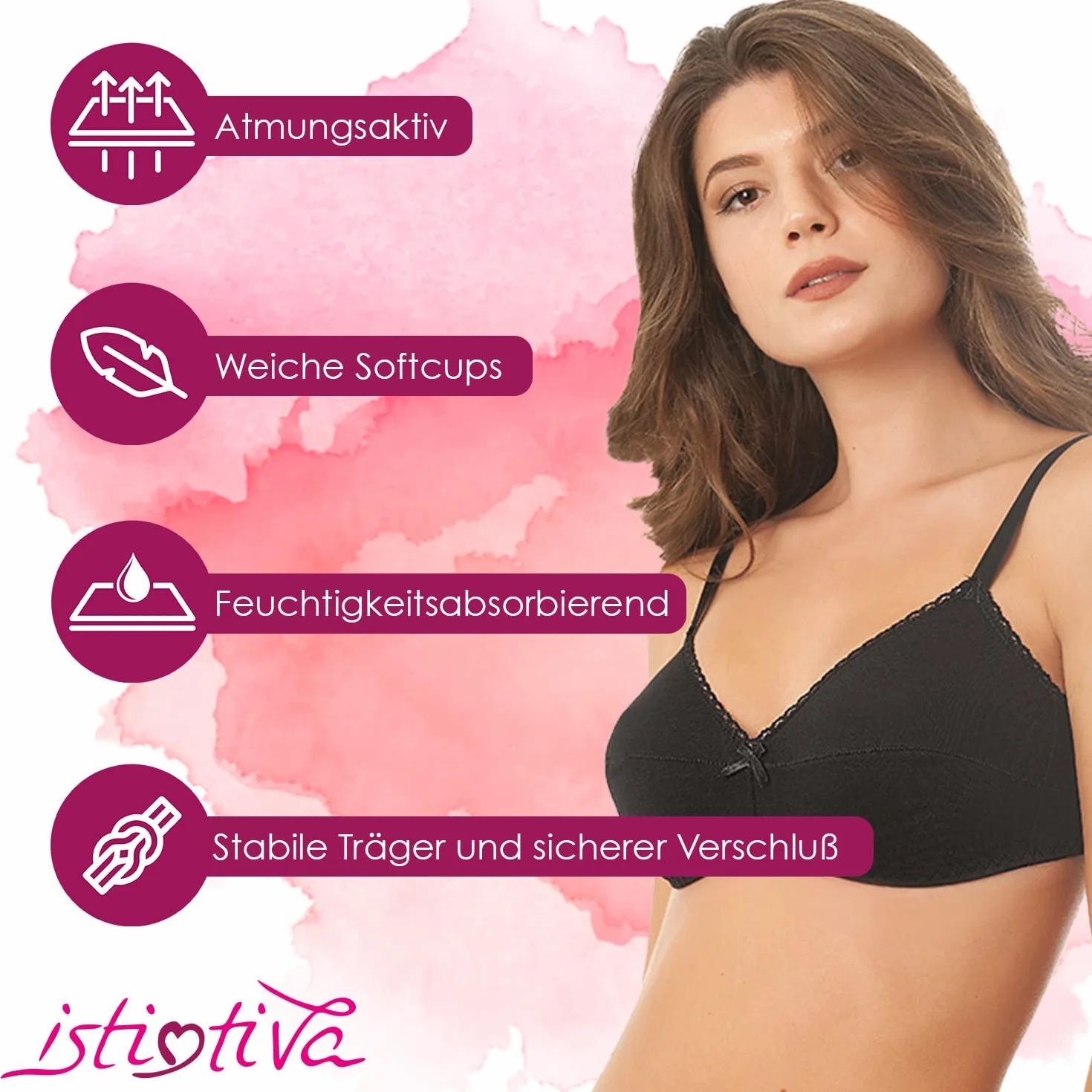Laura - Biustonosz bez fiszbin 100% bawełny - Nieusztywniany - Biustonosz trójkątny do delikatnych piersi o wysokim komforcie - Biustonosz damski z miękkimi miseczkami